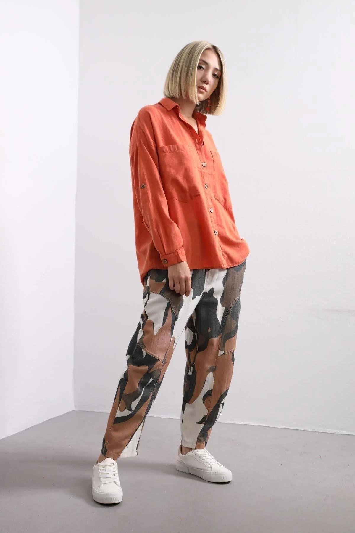 Kiremit Rengi Büyük Cepli Gömlek - Şaman Butik - Bohem Giyim ve Aksesuar | Kadın & Erkek Kiremit Rengi Büyük Cepli Gömlek