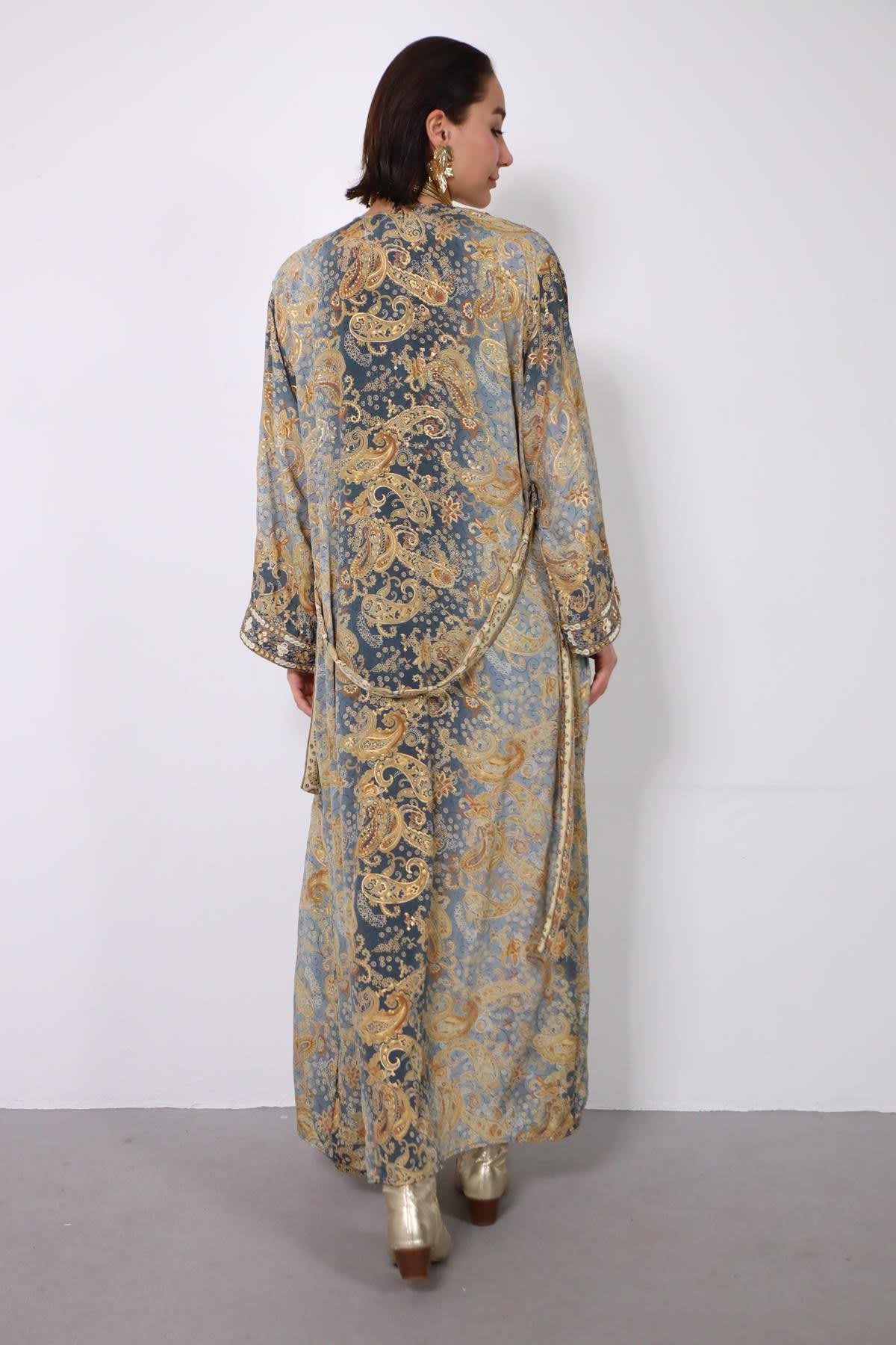 Gri Ayna İşlemeli Otantik İpek Kimono - Şaman Butik Gri Ayna İşlemeli Otantik İpek Kimono
