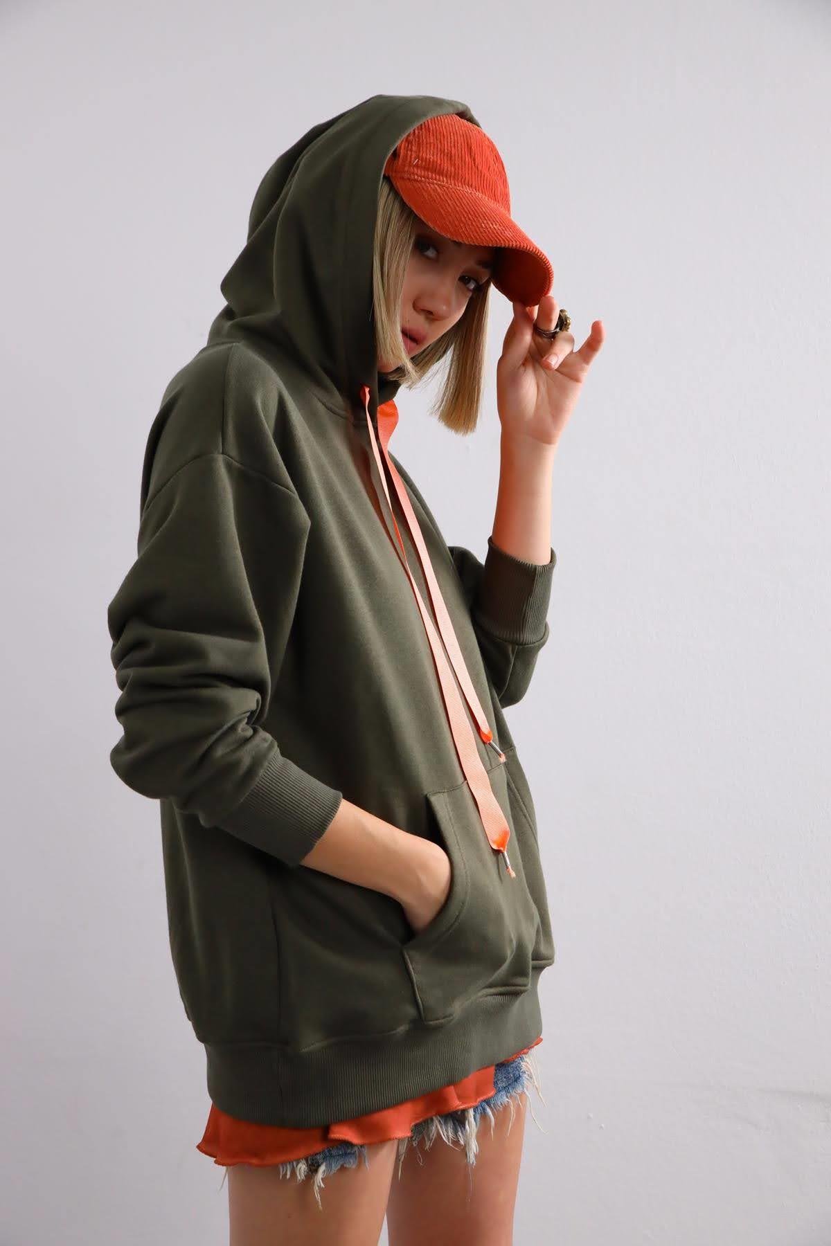 Khaki Kangaroo Pocket Hoodie - Saman Butik | Shop Online Khaki Kangaroo Pocket Hoodie