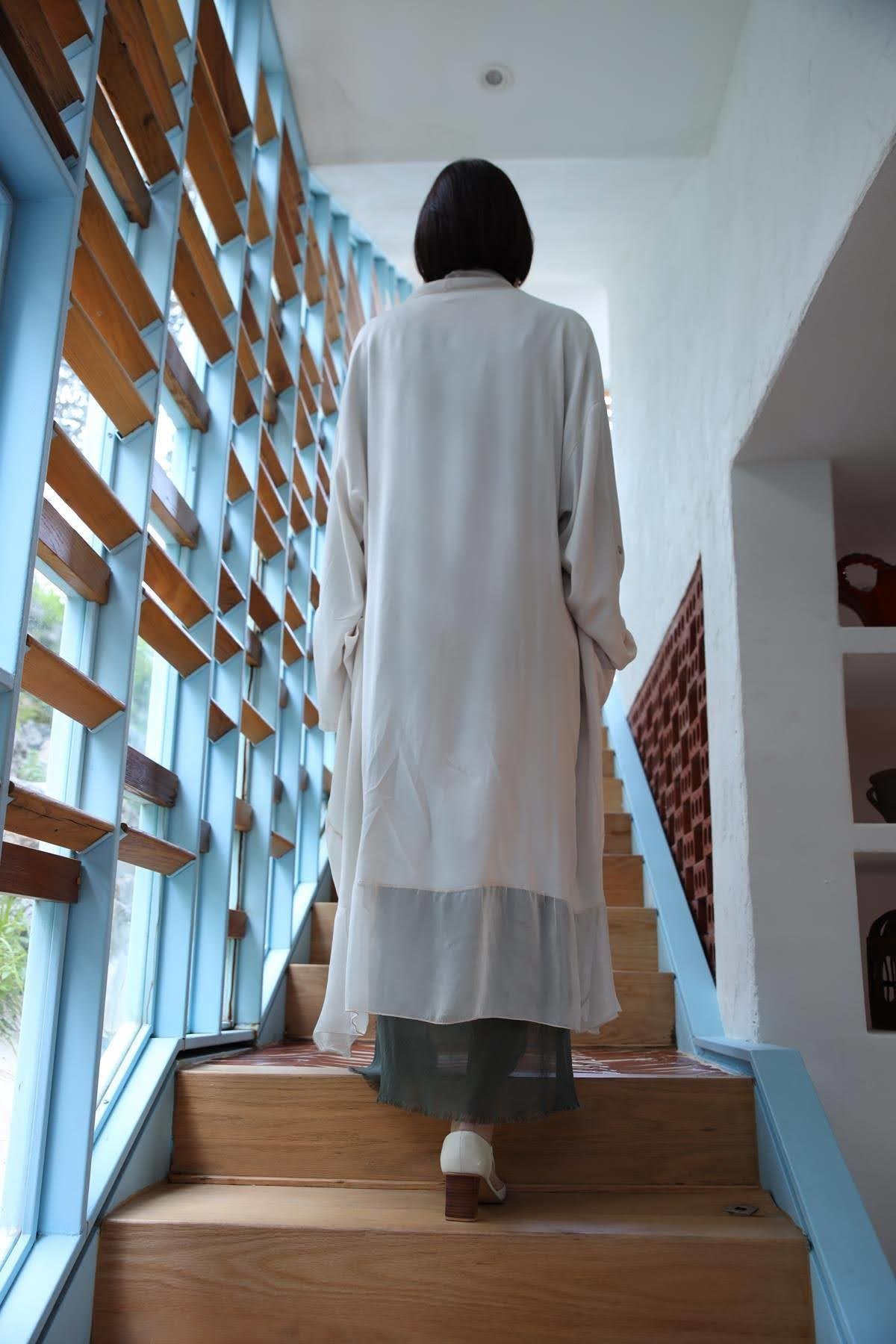 Krem Rengi Cepli İpek Detaylı Kaftan - Şaman Butik - Bohem Giyim ve Aksesuar | Kadın & Erkek Krem Rengi Cepli İpek Detaylı Kaftan