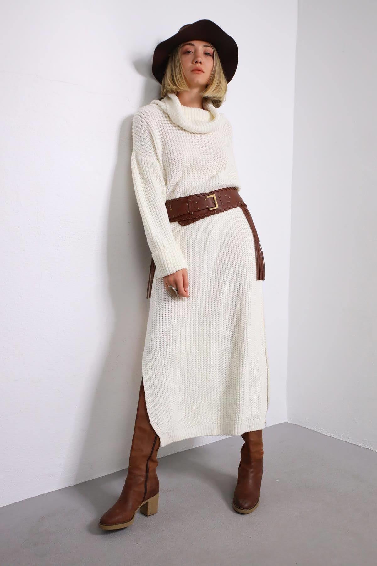 Ecru Turtleneck Long Knit Dress Ecru Turtleneck Long Knit Dress
