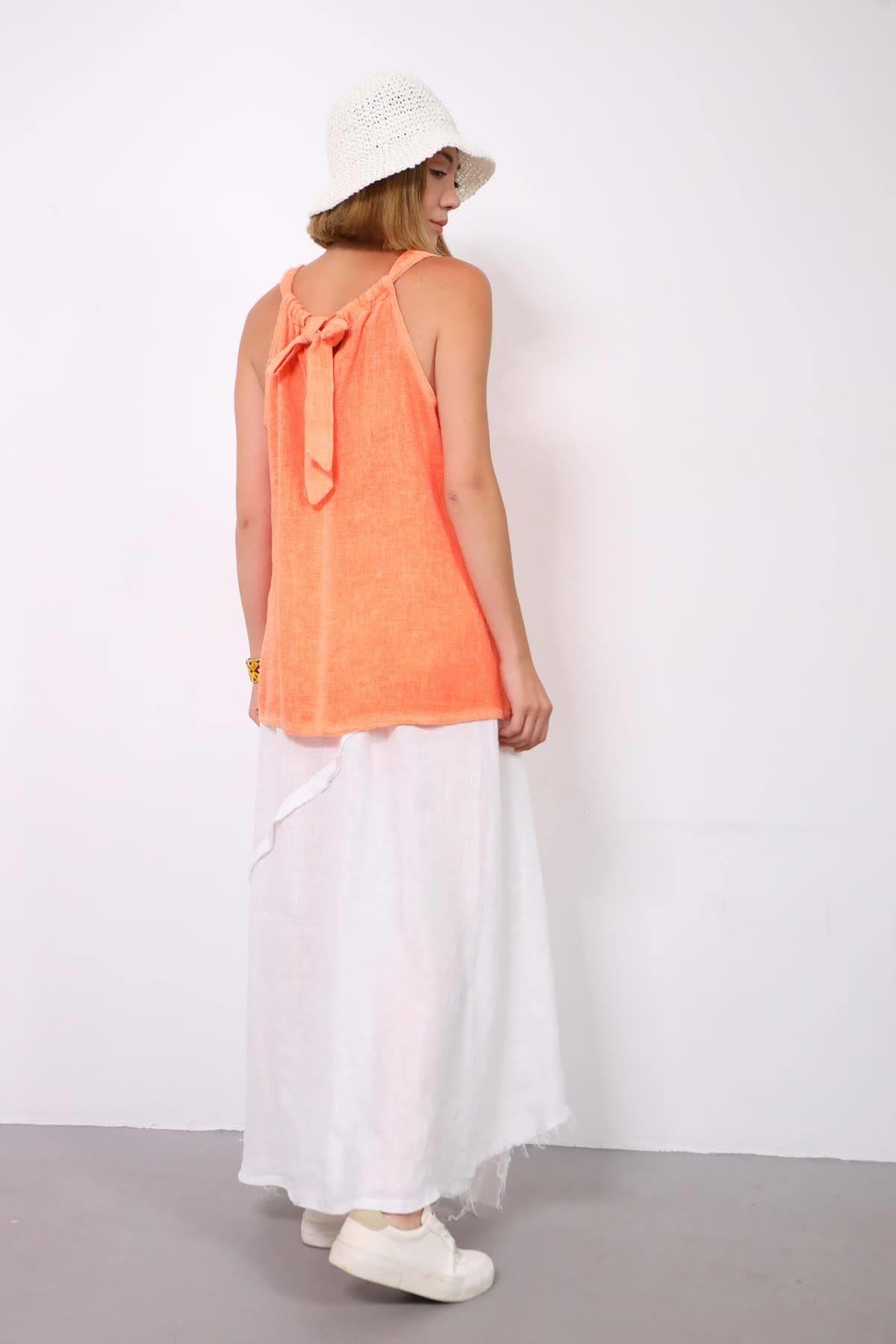 Turuncu Sırtı Bağlamalı Askılı Bluz - Şaman Butik Turuncu Sırtı Bağlamalı Askılı Bluz