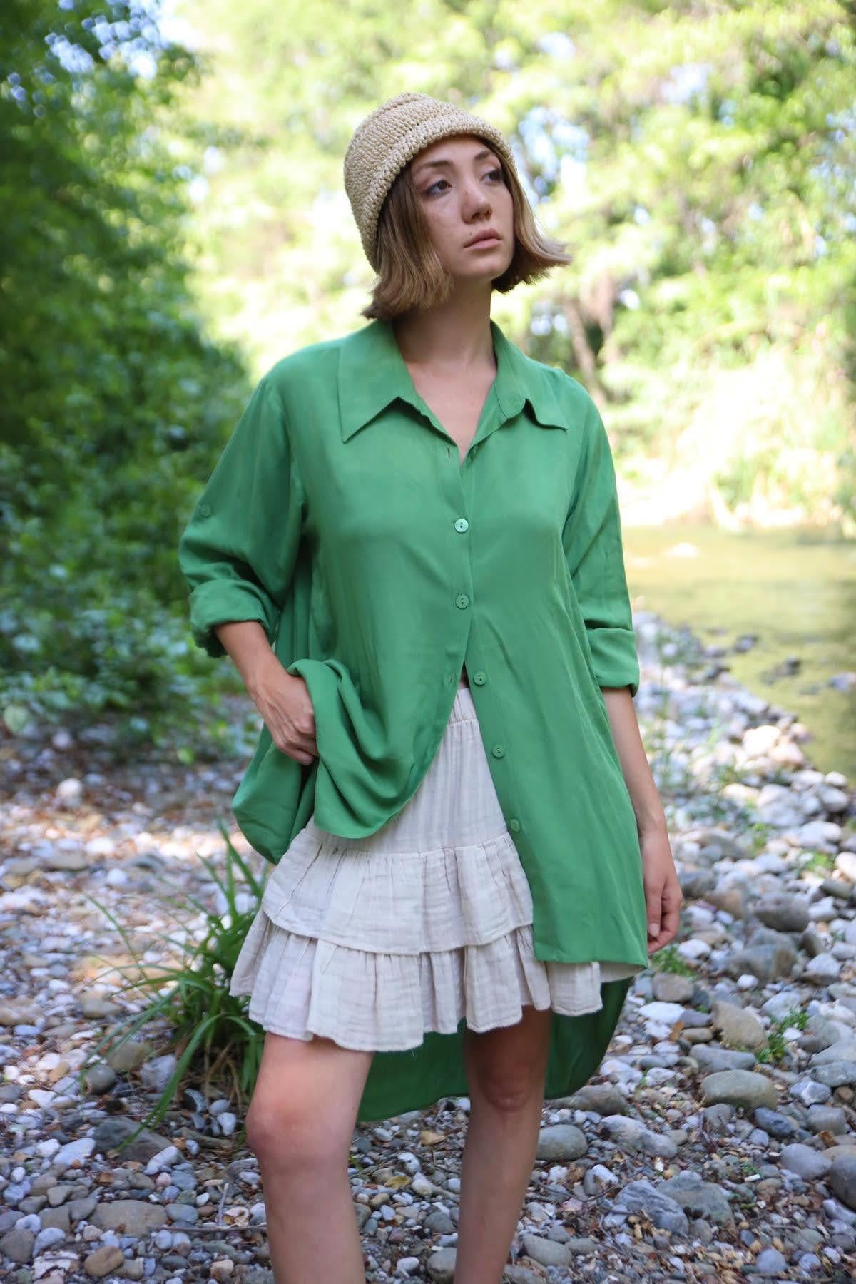 Yeşil Arkası Uzun Gömlek - Şaman Butik - Bohem Giyim ve Aksesuar | Kadın & Erkek Yeşil Arkası Uzun Gömlek