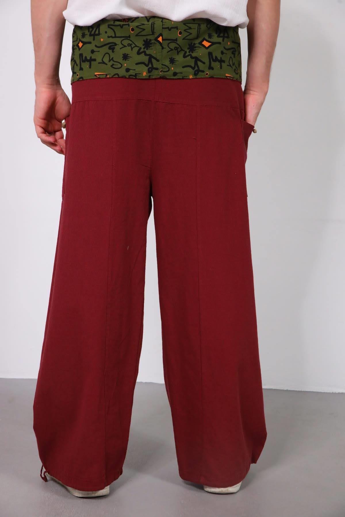  Bordo Beli Desenli Balıkçı Pantolon