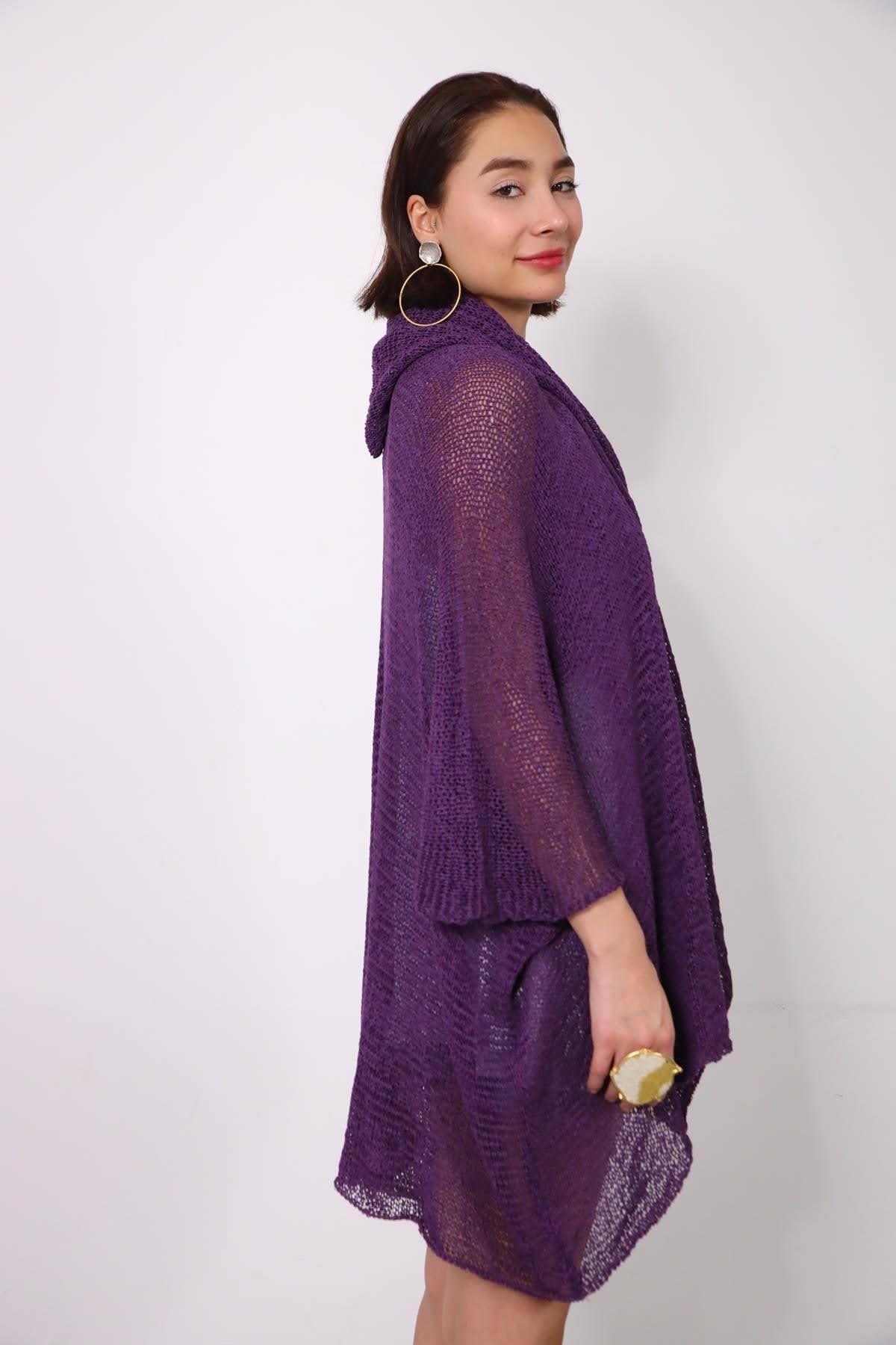  Mor Kapüşonlu Merserize Hırka