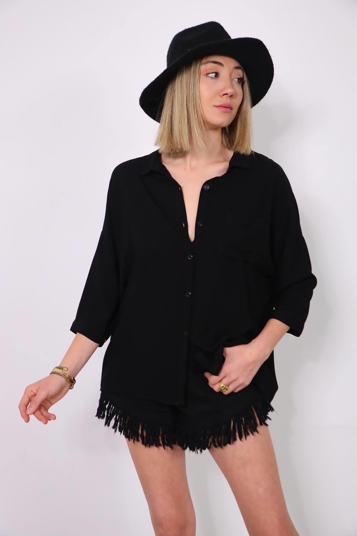 Black Ring Detailed Back Shirt - Saman Butik | Shop Online Black Ring Detailed Back Shirt