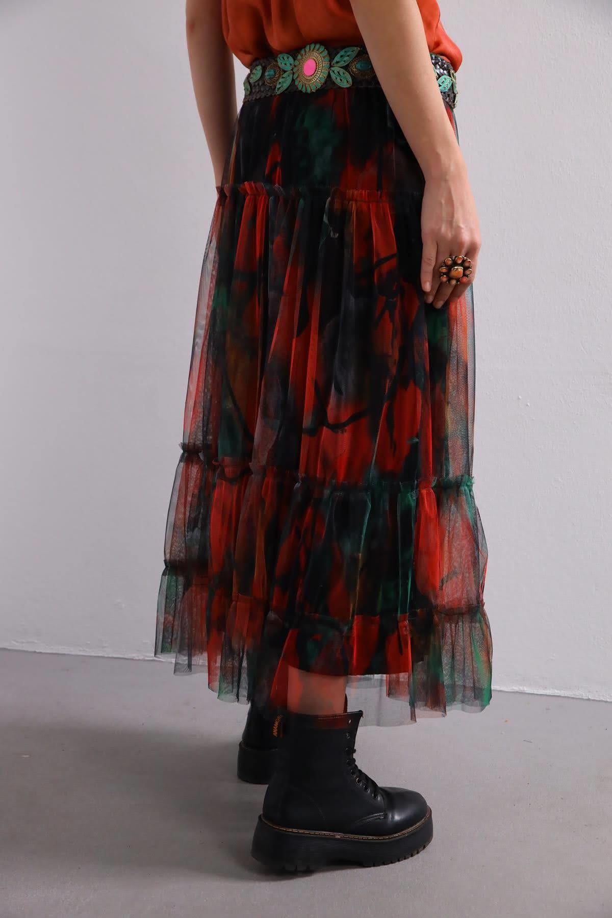 Colorful Tulle Skirt with Interlining - Saman Butik | Shop Online Colorful Tulle Skirt with Interlining