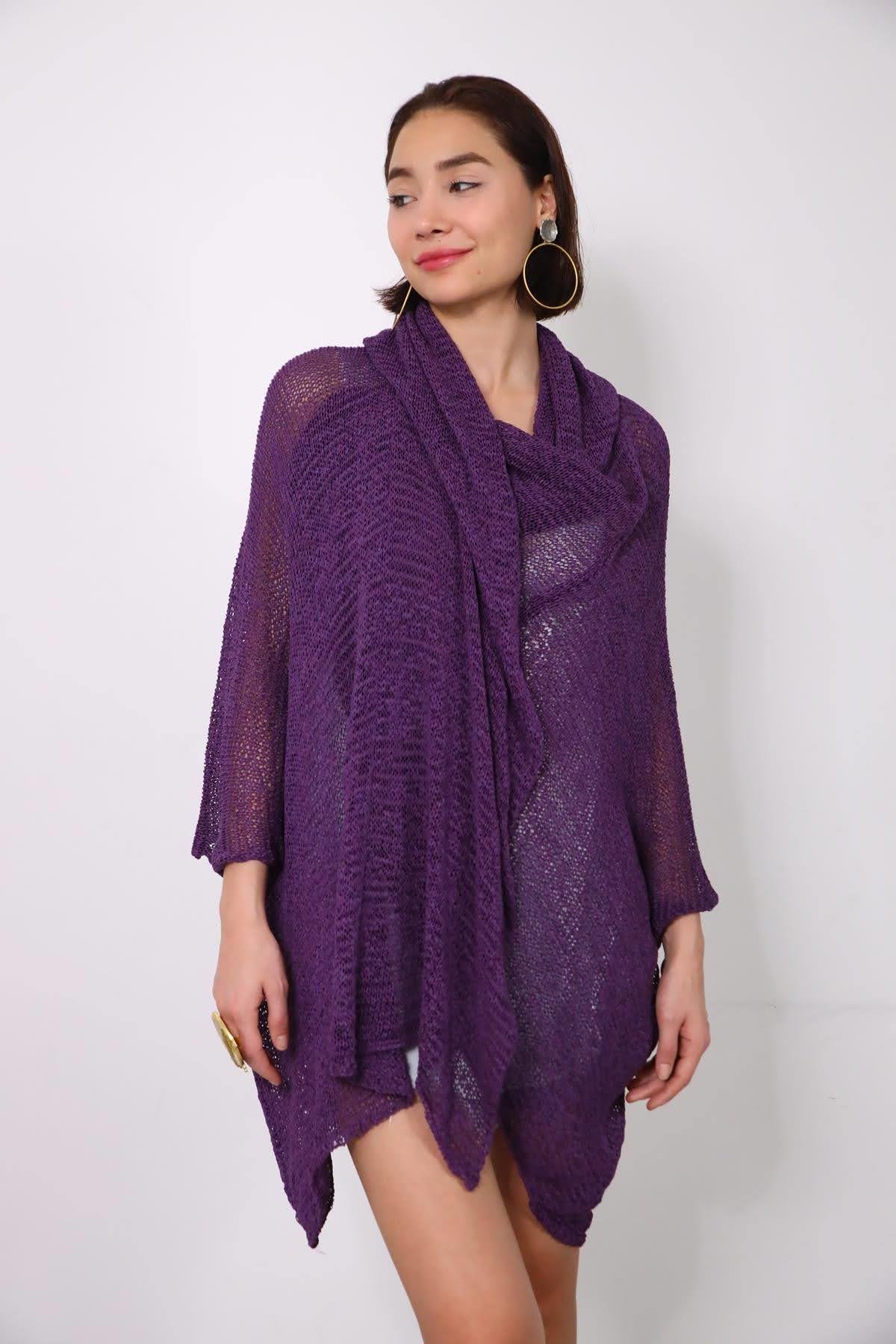  Mor Kapüşonlu Merserize Hırka