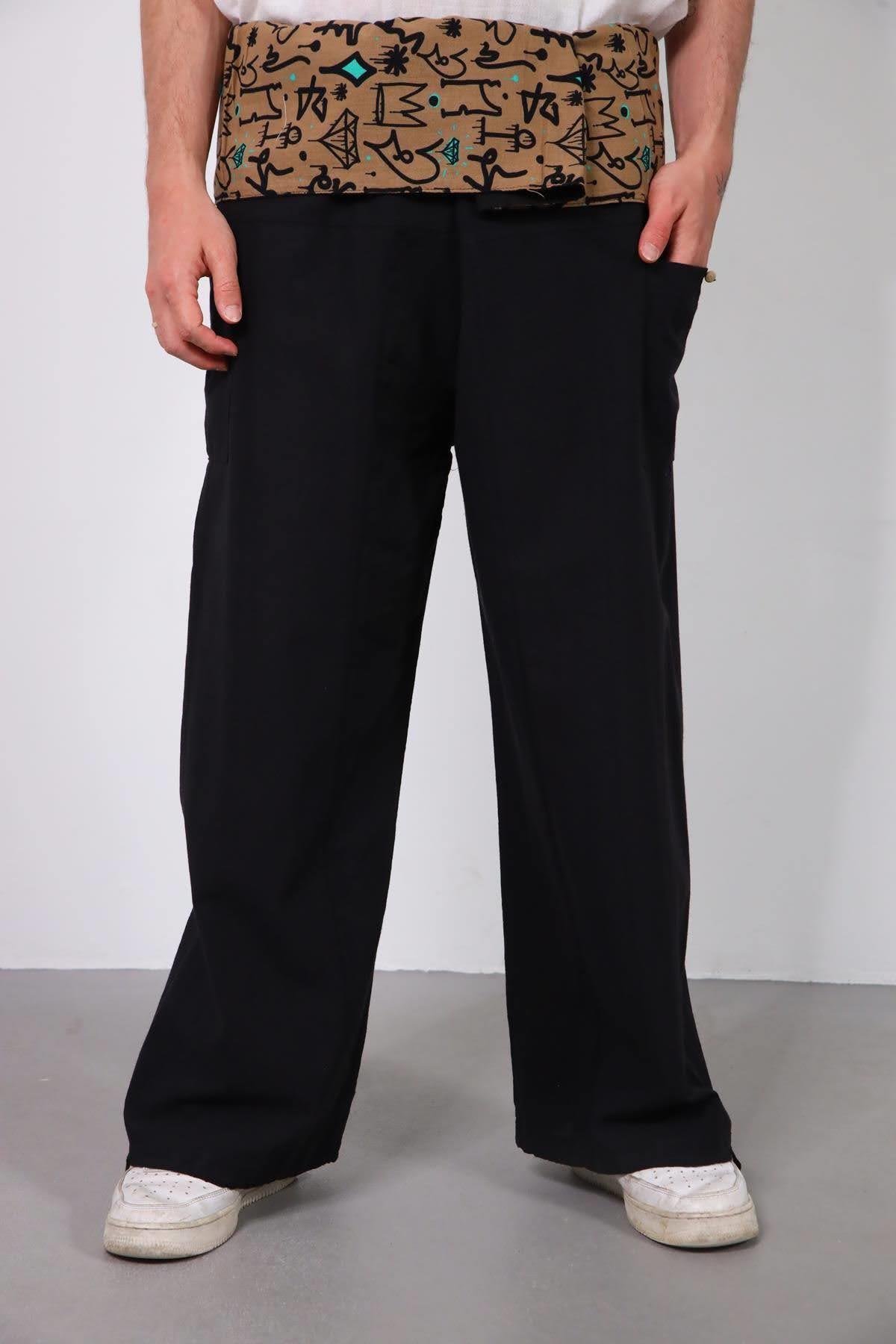  Siyah Beli Desenli Balıkçı Pantolon