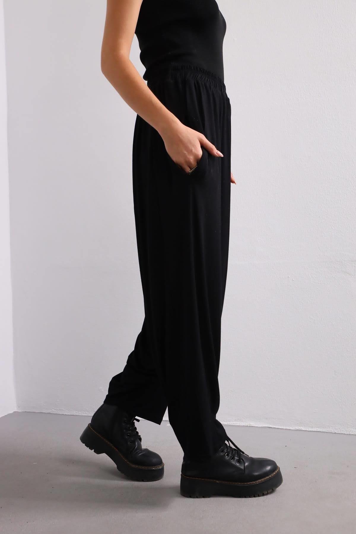  Siyah Beli Lastikli Cepli Şalvar