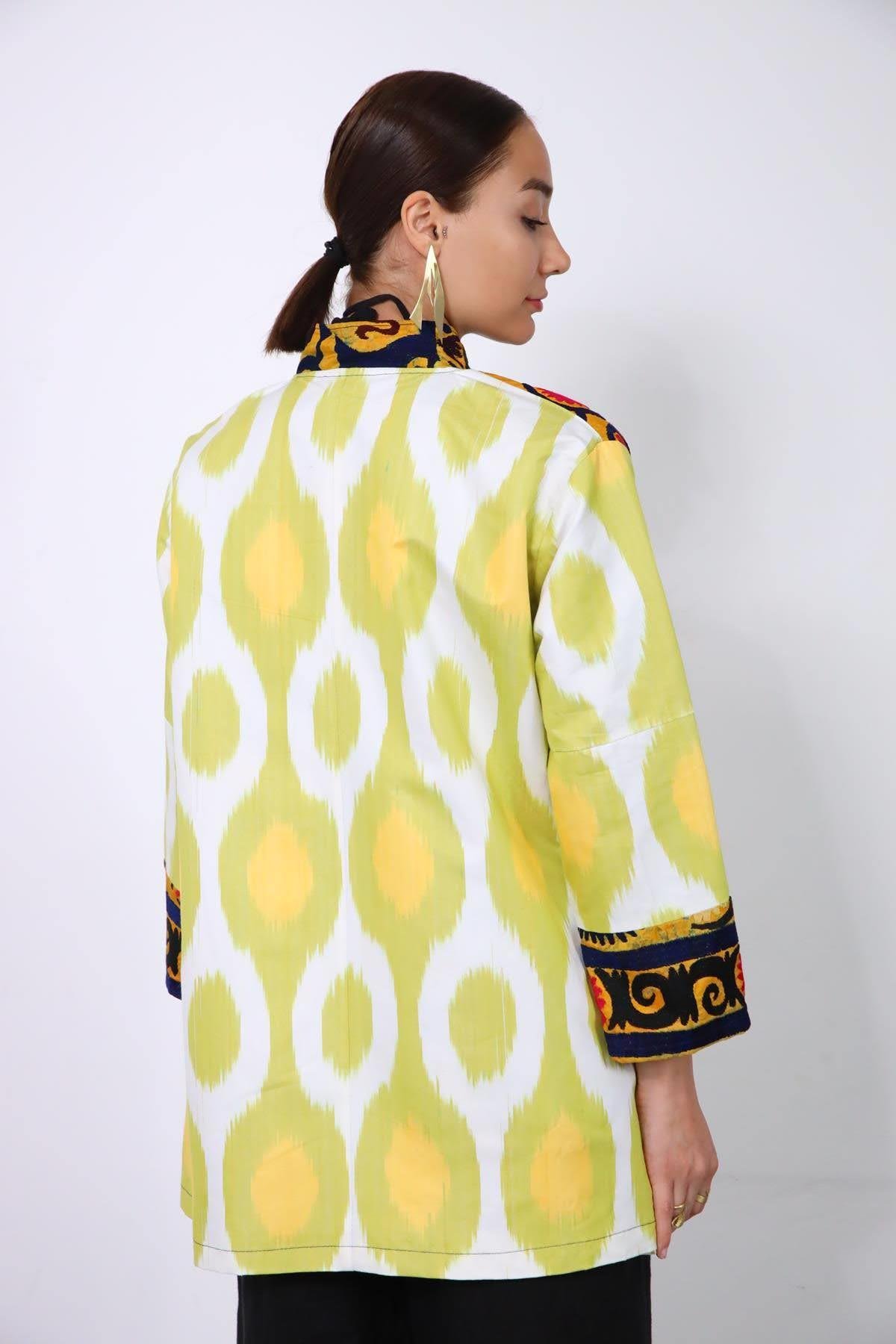  Fıstık Yeşili Suzani Kısa Kaftan