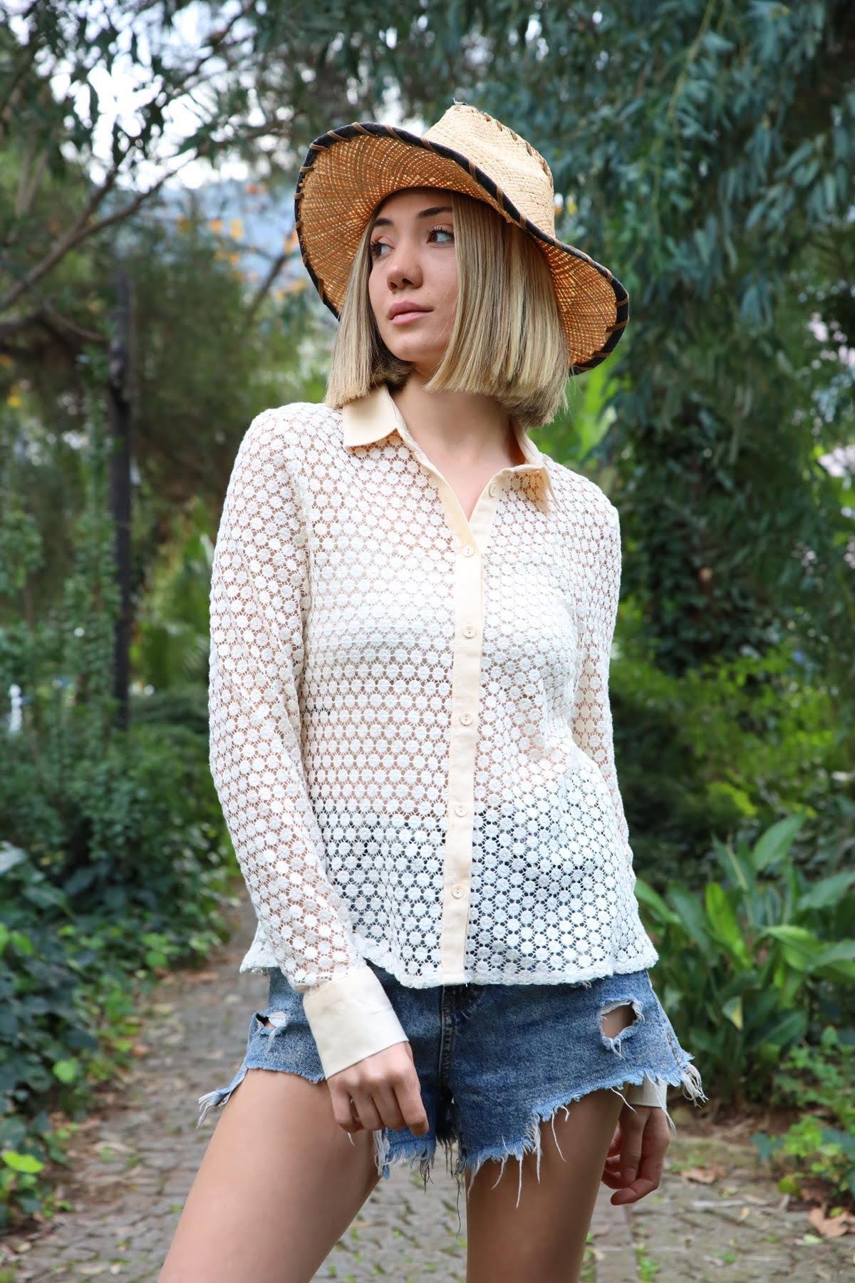 Cream Color needle lace Shirt Cream Color needle lace Shirt