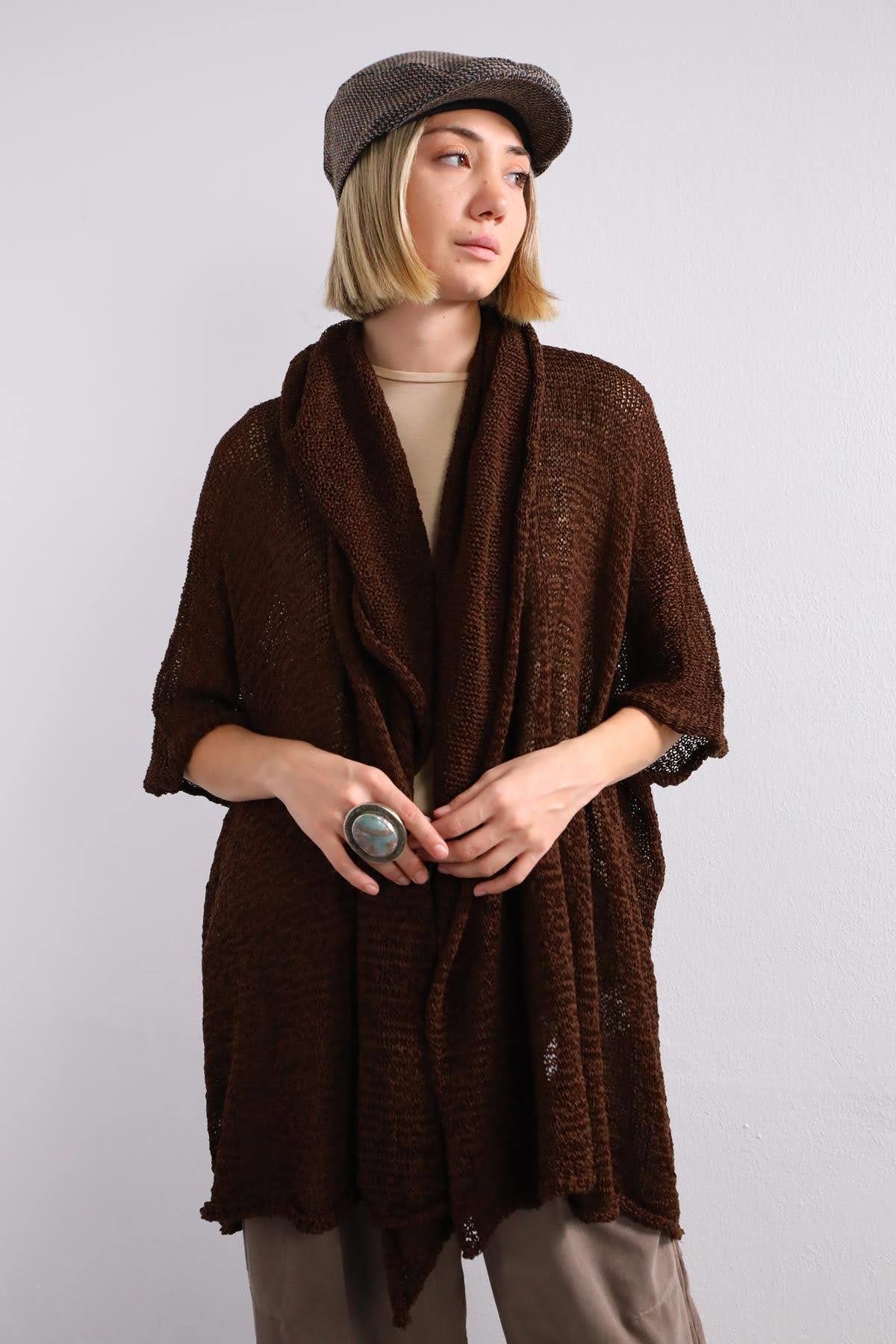 Dark Brown Mercerized Hoodie Cardigan Dark Brown Mercerized Hoodie Cardigan