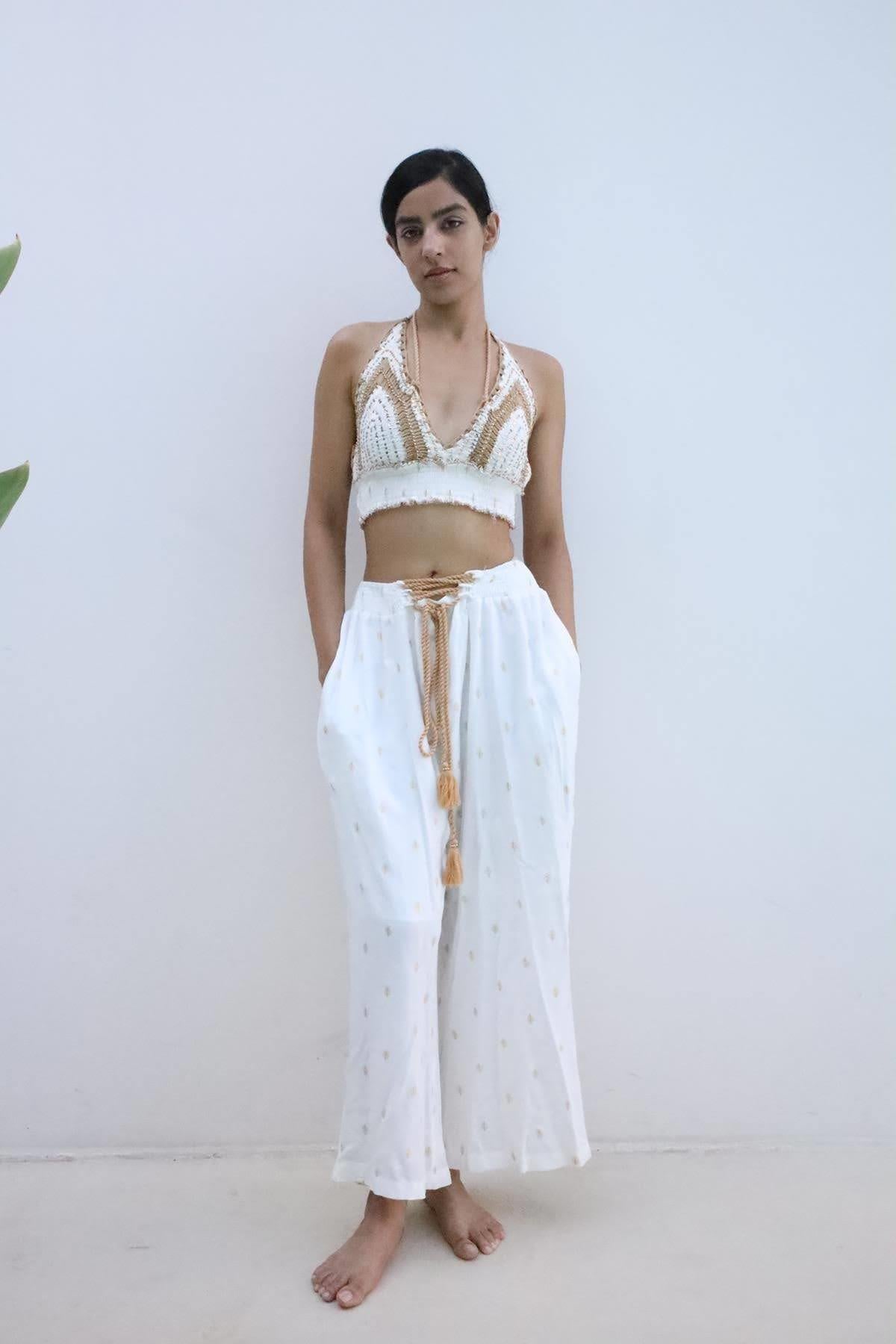 Ekru Örgü ve Payet Detaylı Otantik Üçlü Takım - Şaman Butik Ekru Örgü ve Payet Detaylı Otantik Üçlü Takım