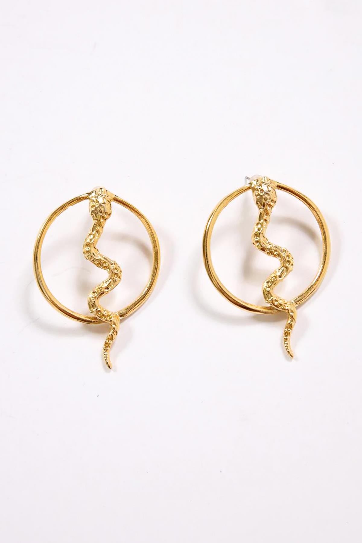 Halka Yılan Tasarım Altın Kaplama Küpe - Şaman Butik Halka Yılan Tasarım Altın Kaplama Küpe