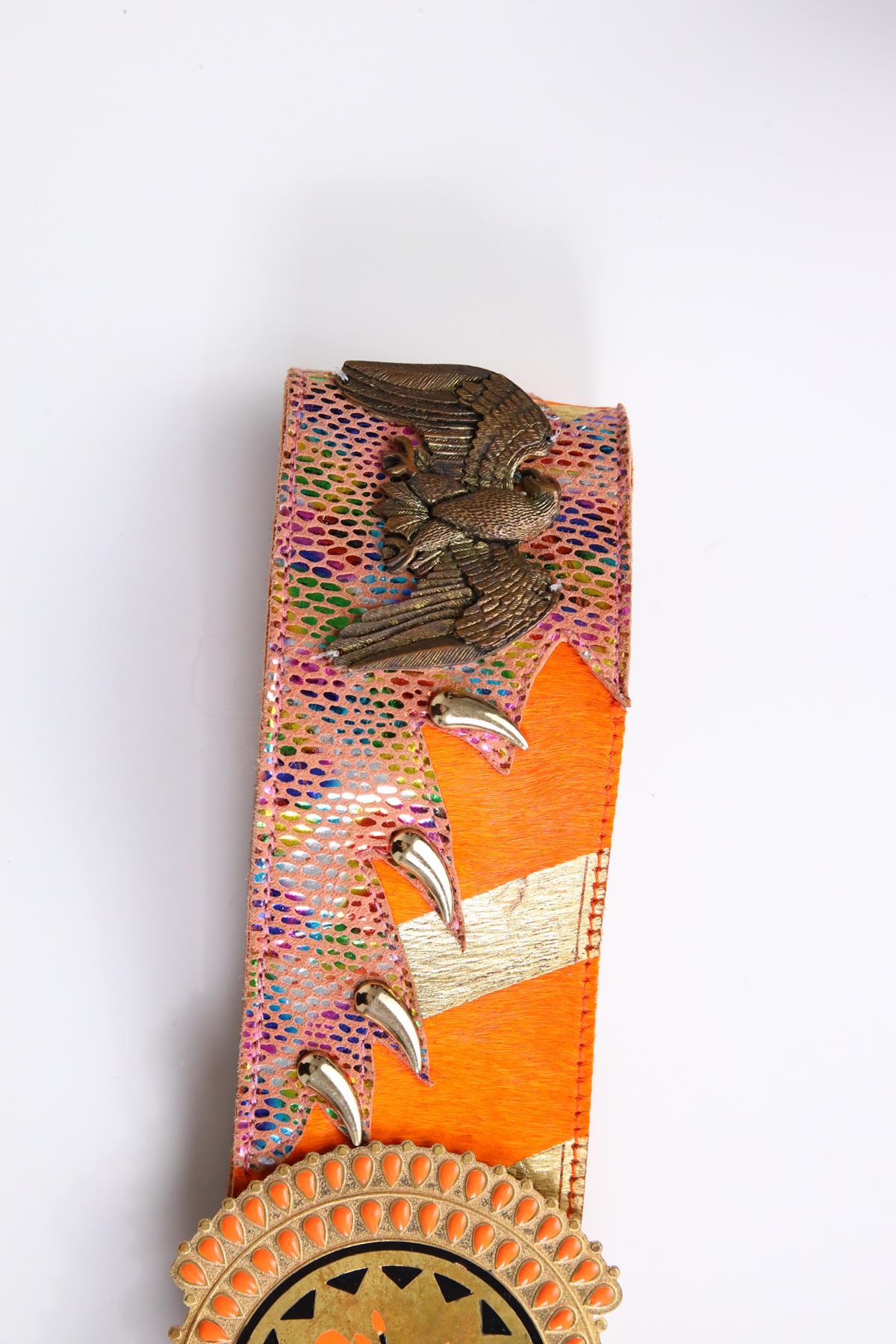  Turuncu Tay Tüyü Büyük Tokalı Kemer