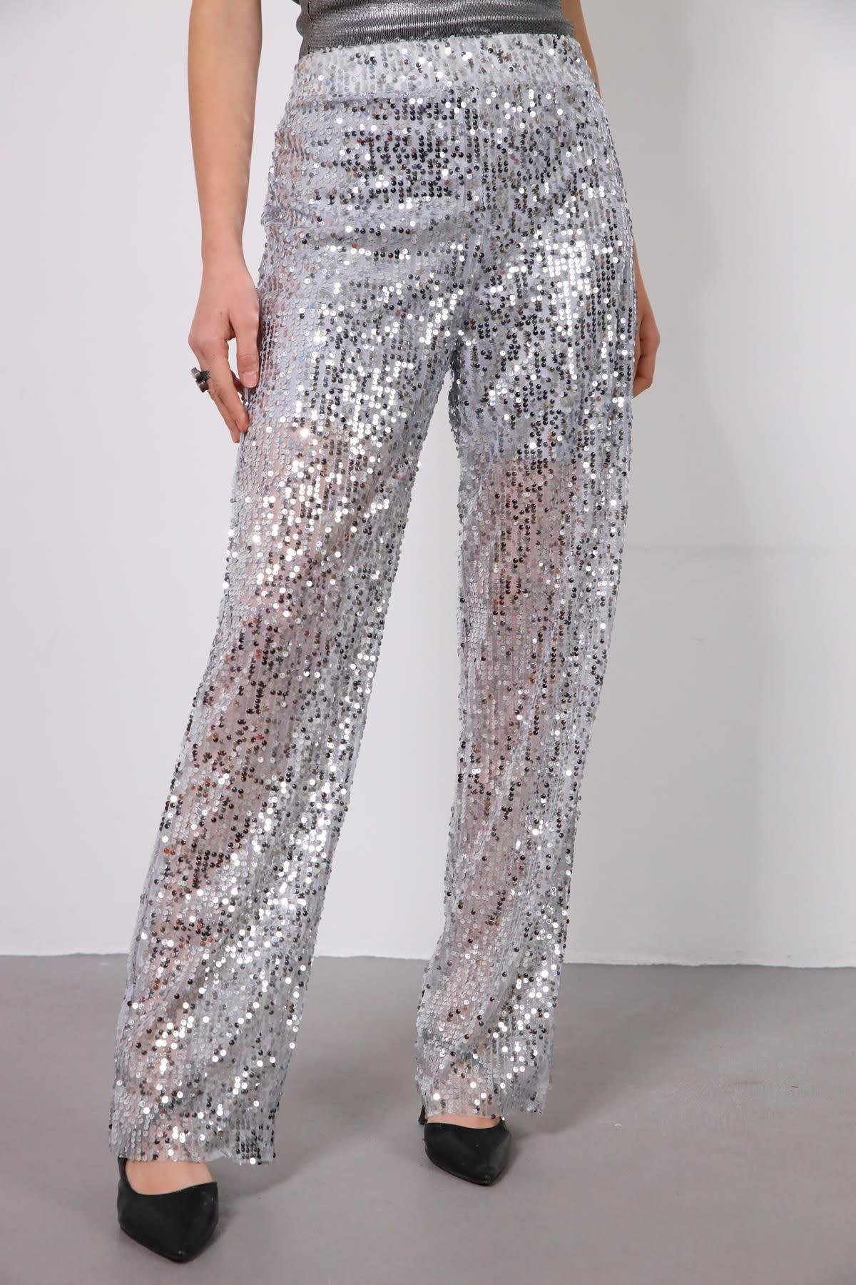 Gri Payetli Pantolon - Şaman Butik Gri Payetli Pantolon