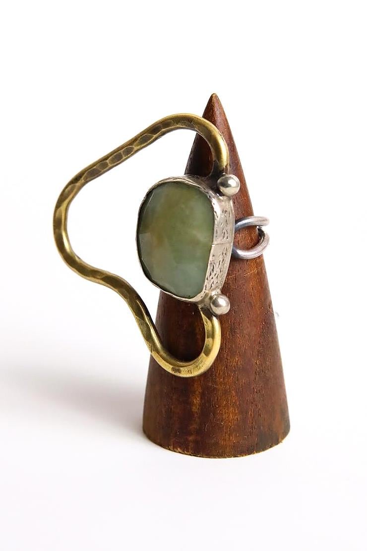  Gümüş Kaplama Bronz Tasarım Yeşim Taşlı Yüzük