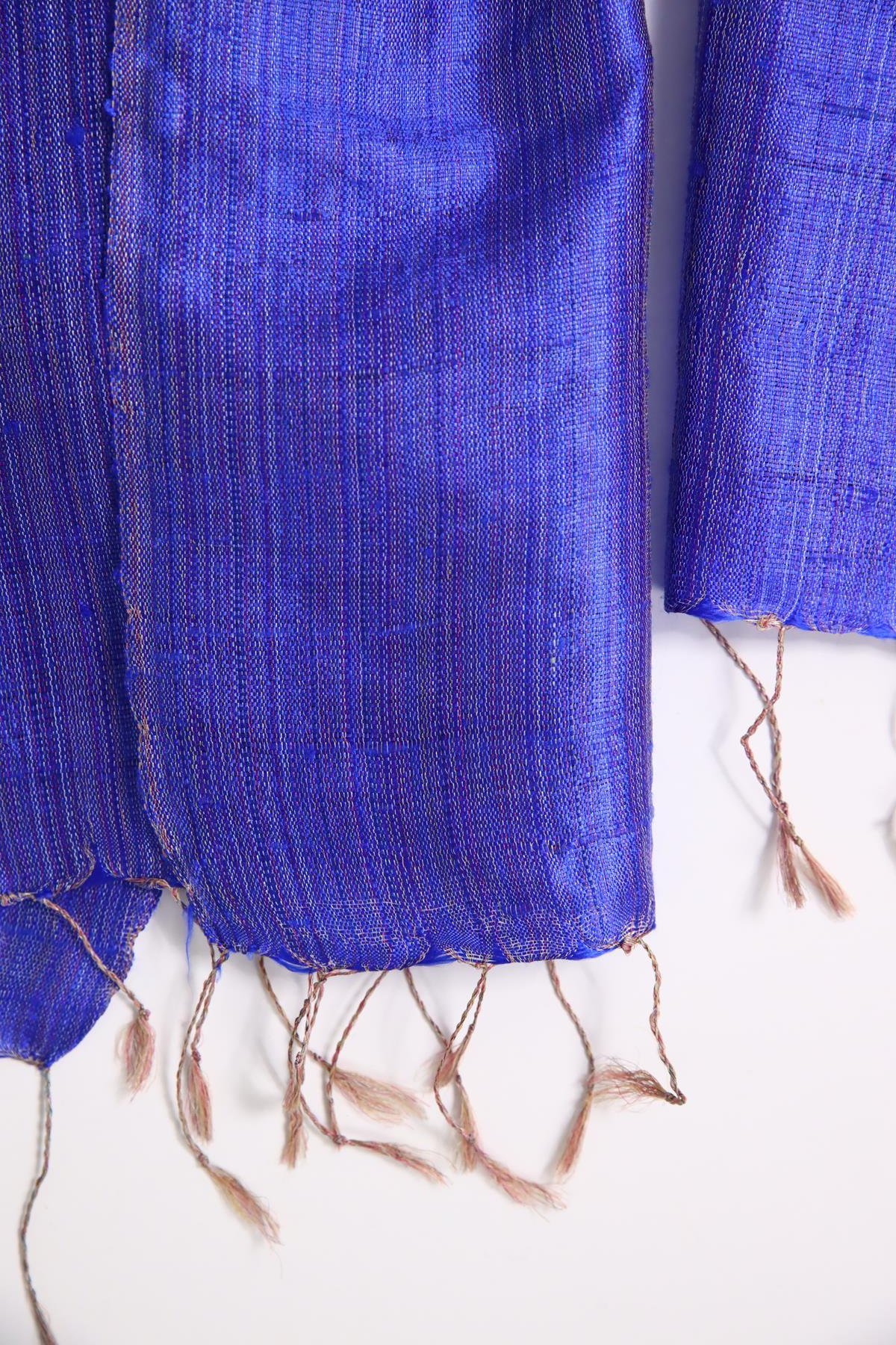 Gece Mavisi Çizgili Otantik İpek Şal - Şaman Butik Gece Mavisi Çizgili Otantik İpek Şal