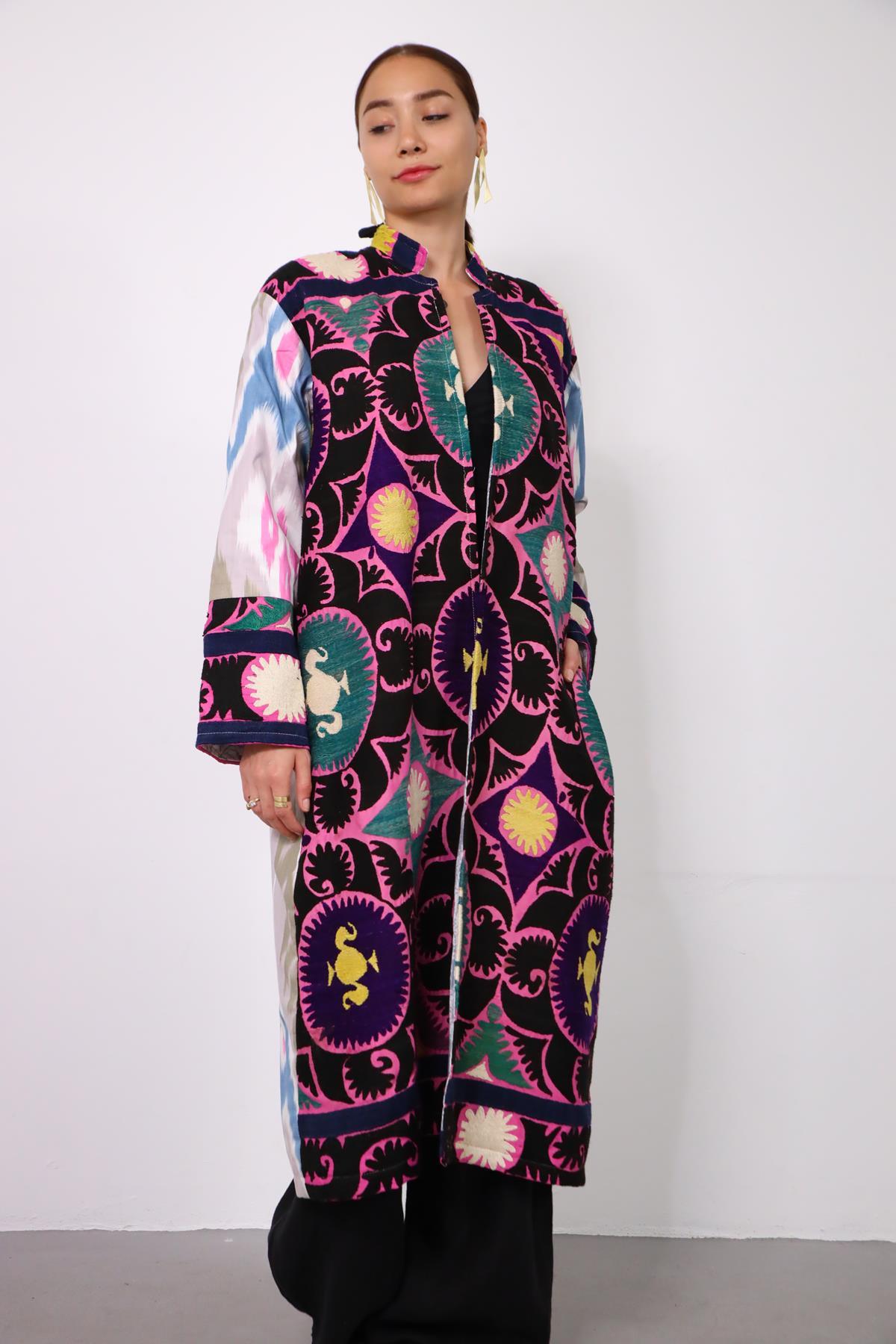 Renkli Uzun Suzani Kaftan - Şaman Butik Renkli Uzun Suzani Kaftan