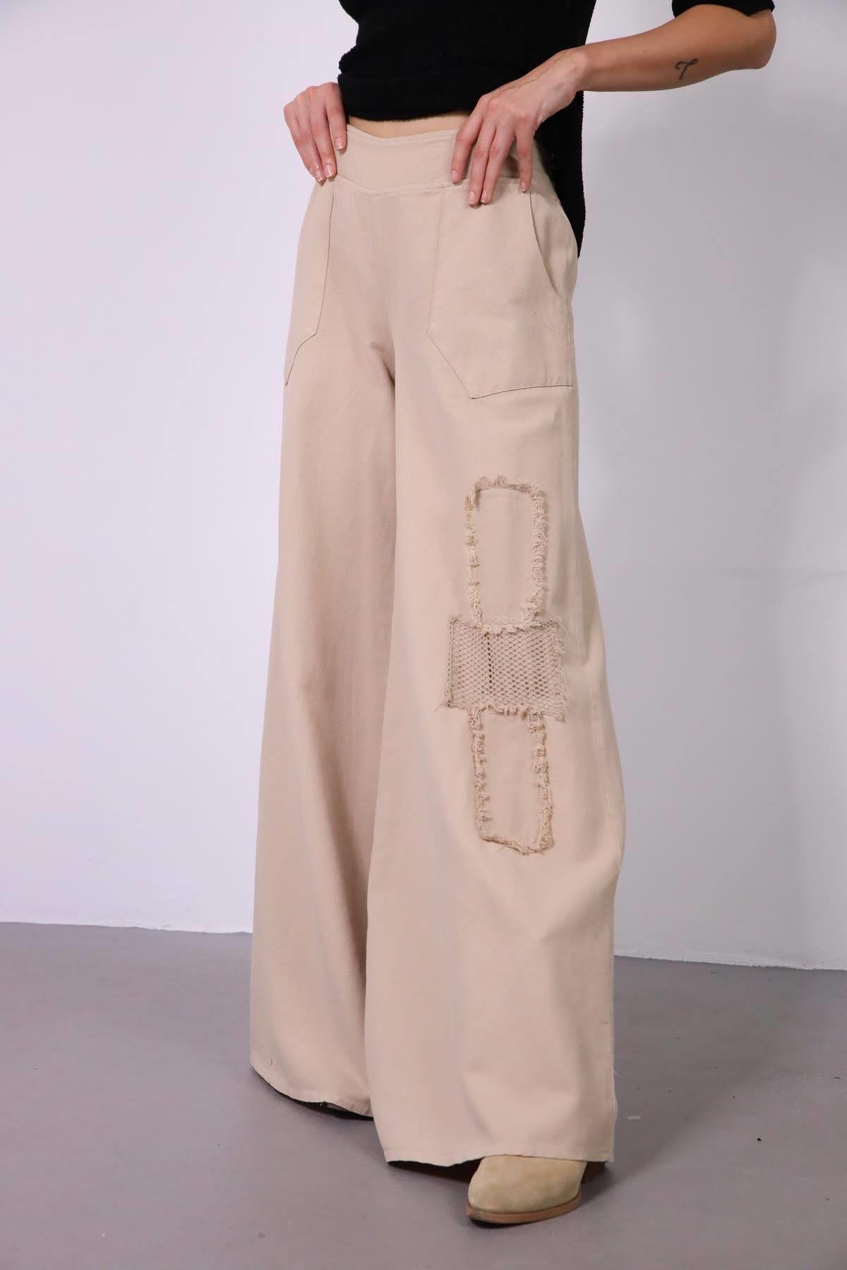 Navy Blue Floral Stitched Waist Shirt Dress - Şaman Butik Powder Pink Wide Leg Fillet Detailed Trousers