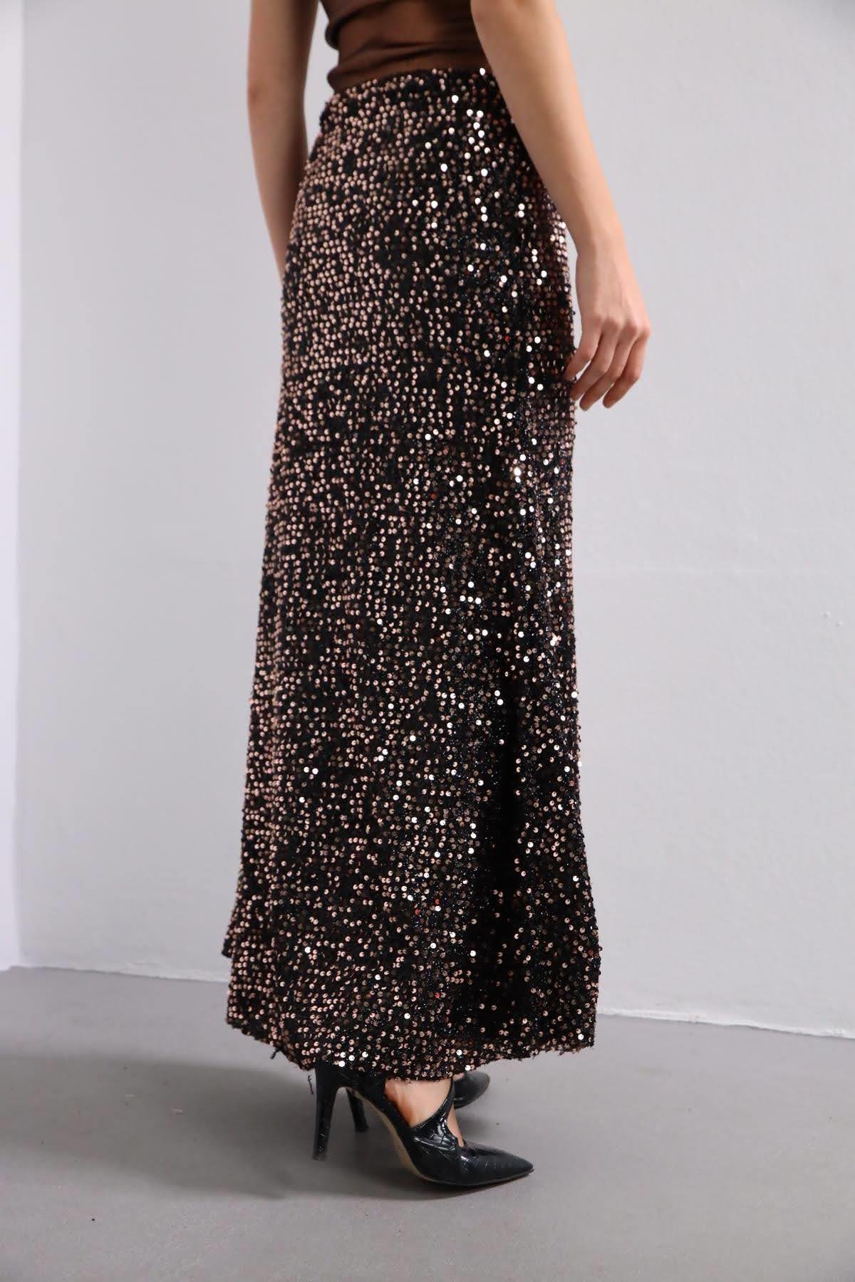  Bakır Rengi Saçaklı Payetli Çan Etek