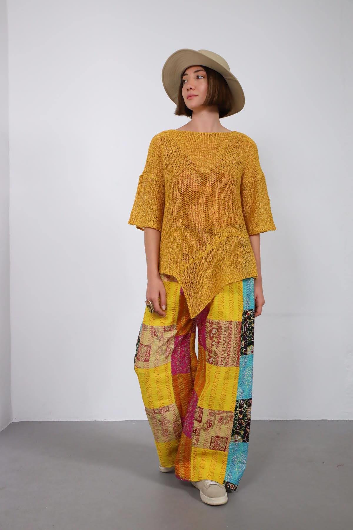  Renkli Patchwork Pantolon