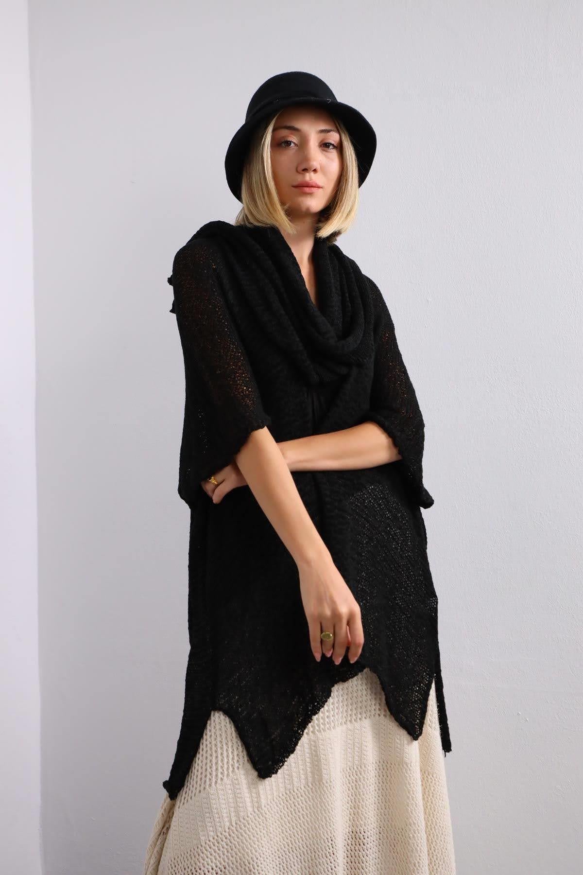 Saman Butik | Shop Online Black Shawl Collar Mercerized Cardigan
