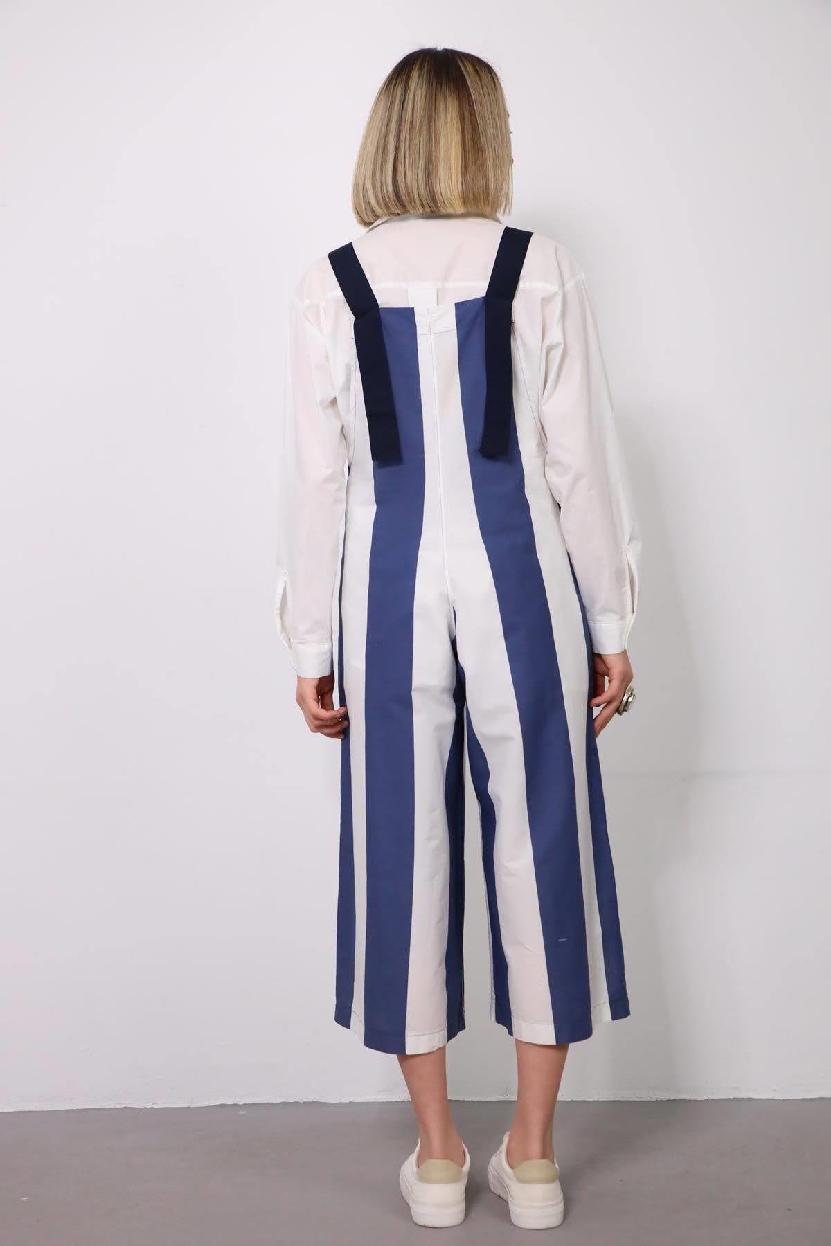 Mavi Çizgili Salopet Tulum - Şaman Butik - Bohem Giyim ve Aksesuar | Kadın & Erkek Mavi Çizgili Salopet Tulum