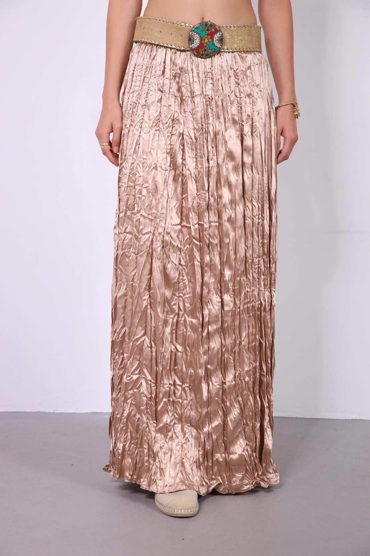  Bej Beli Yarım Lastikli Crash Etek