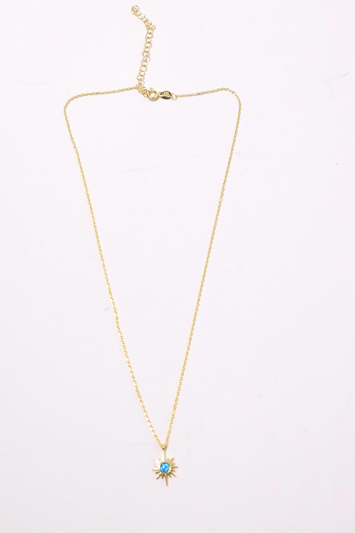  Yıldız Motifli Mavi Opal Taşlı Kolye