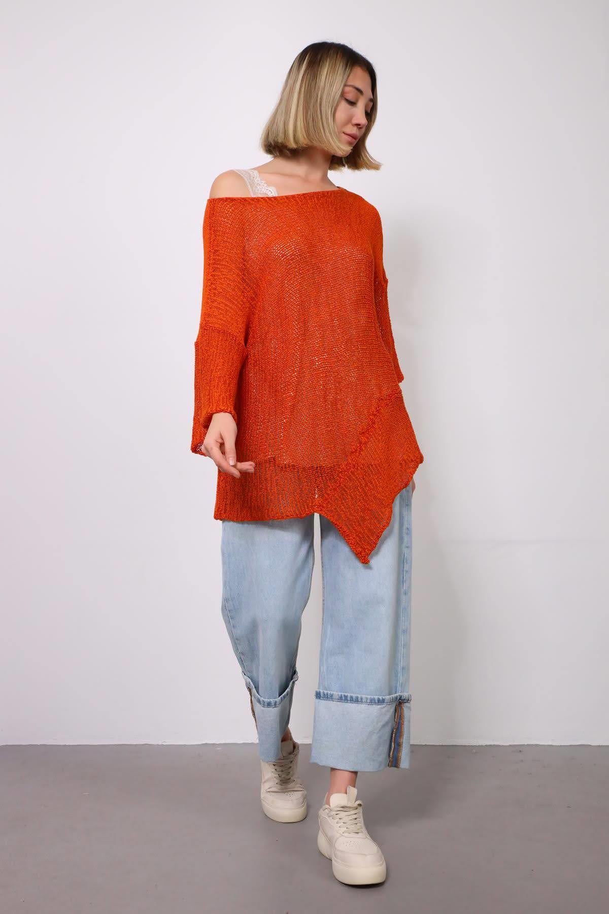 Turuncu Altı Parçalı Merserize Bluz - Şaman Butik - Bohem Giyim ve Aksesuar | Kadın & Erkek Turuncu Altı Parçalı Merserize Bluz