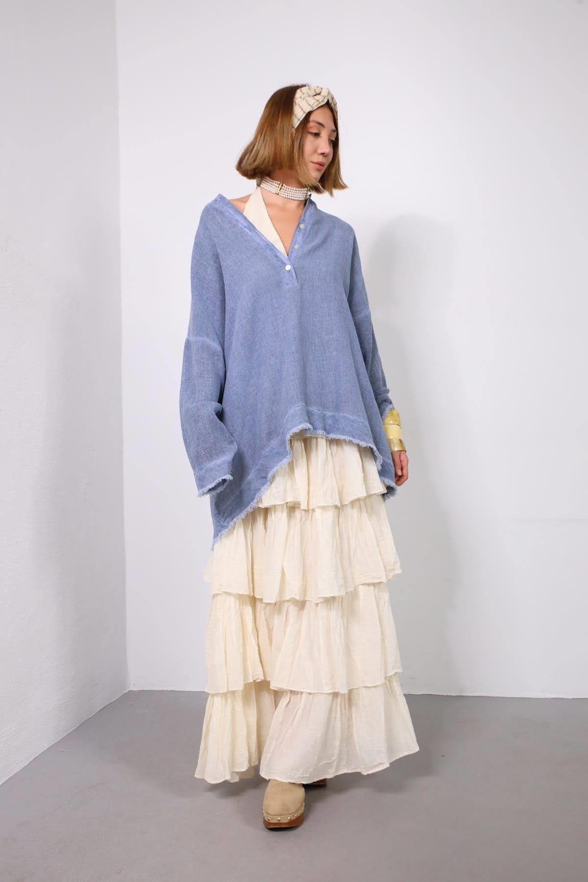  Ekru Beli Lastikli Kat Kat Bohem Etek