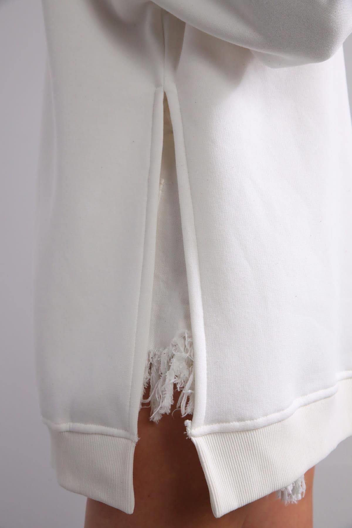  Ekru Yanları Yırtmaçlı Sweatshirt