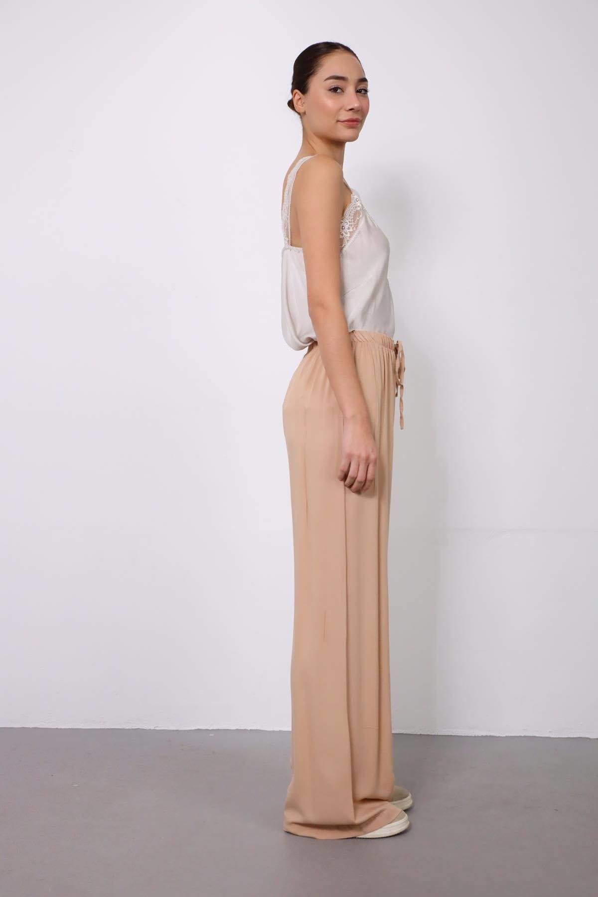 Saman Butik | Shop Online Beige Wide Leg Trouser with Ropes