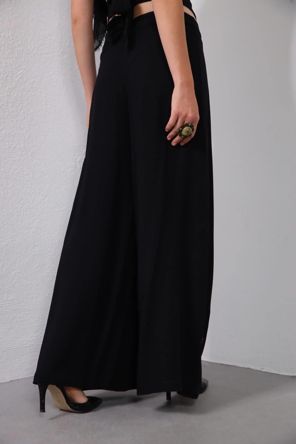 Black High Waist Trousers - Saman Butik | Boho Fashion Black High Waist Trousers