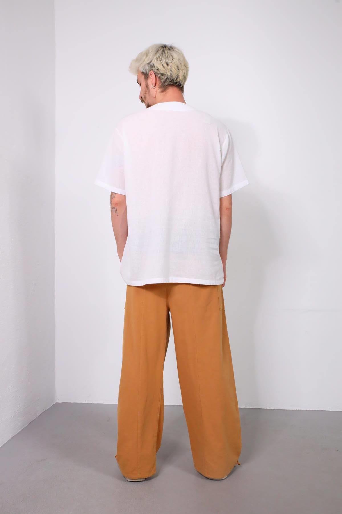  Hardal Rengi Beli Desenli Balıkçı Pantolon