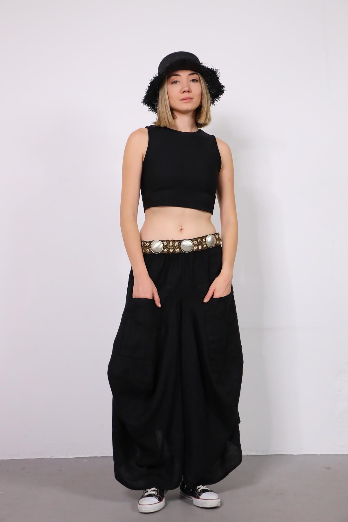 Siyah Deniz Kabuklu Metal Detaylı Kemer - Şaman Butik Siyah Deniz Kabuklu Metal Detaylı Kemer