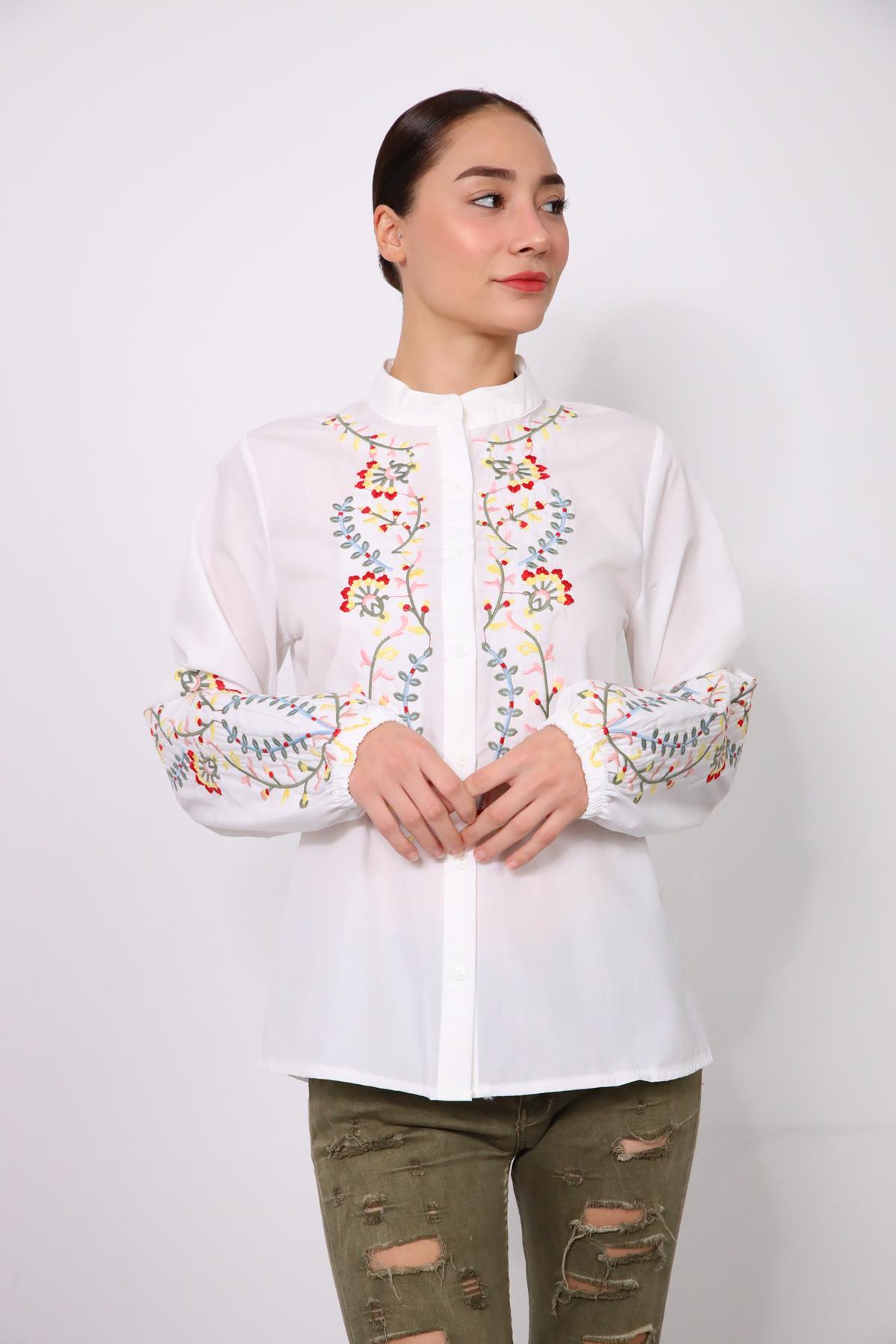 White Colourful Embroidered Shirt White Colourful Embroidered Shirt