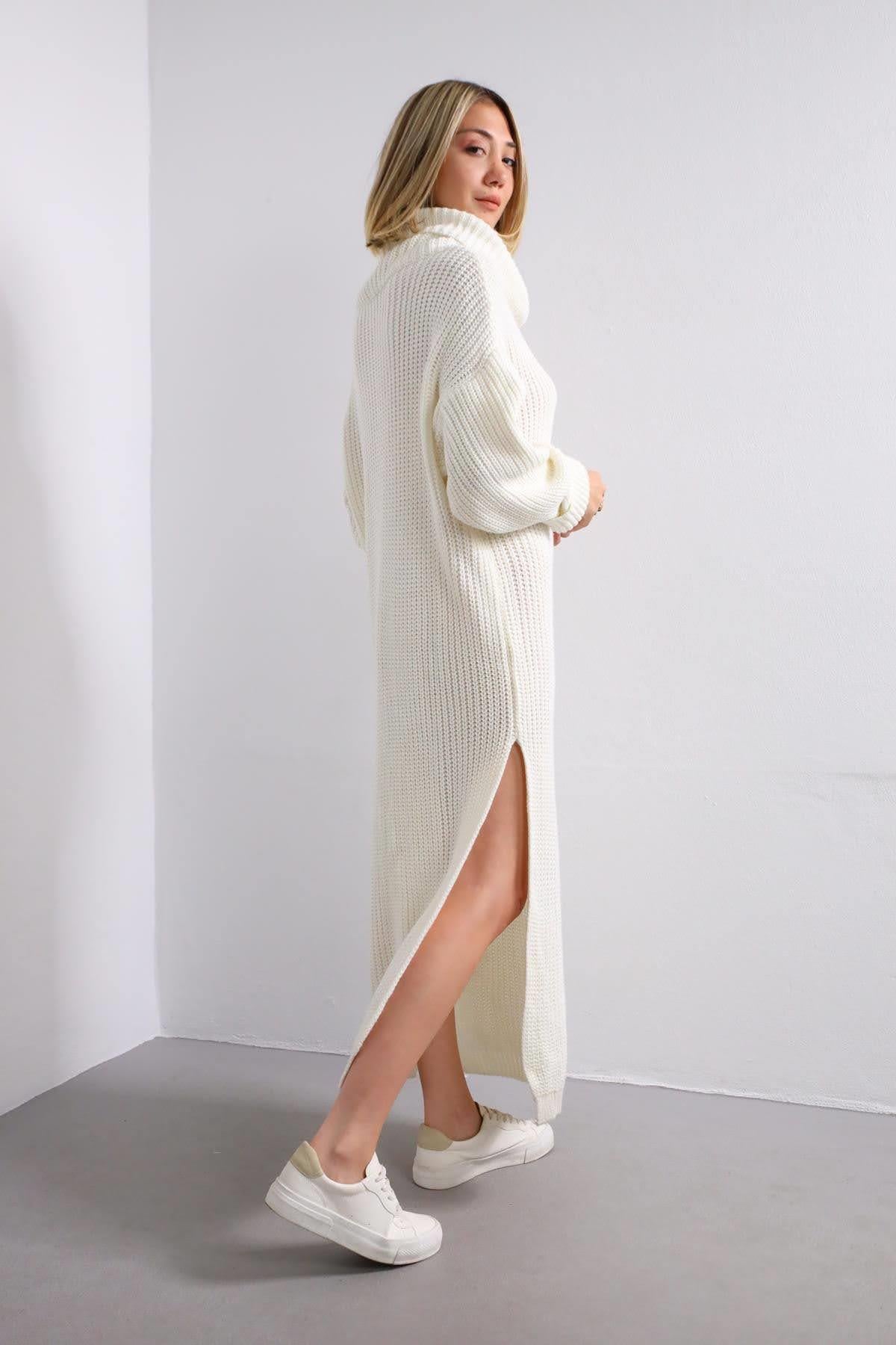 Ecru Turtleneck Long Knit Dress Ecru Turtleneck Long Knit Dress