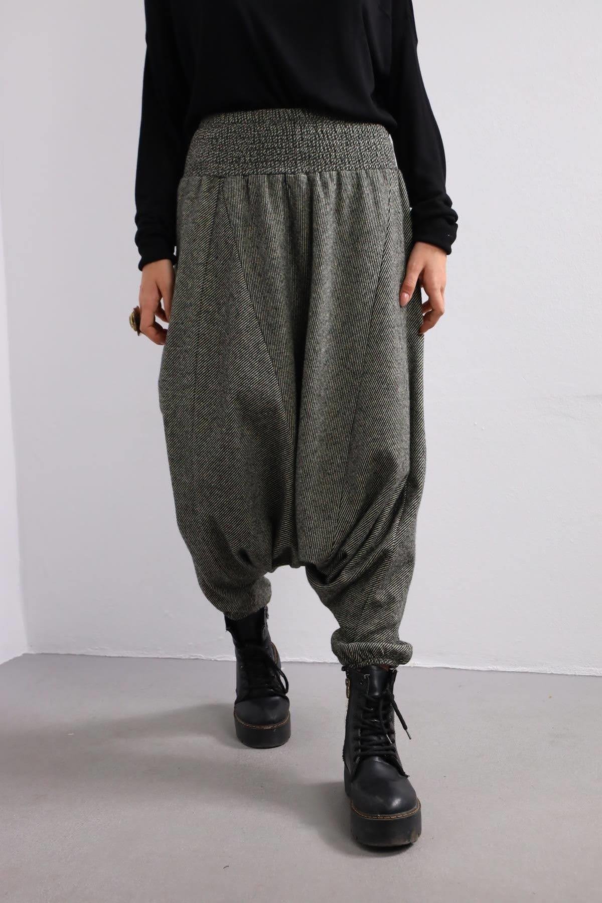  Antrasit Gipe Bel Detaylı Kışlık Şalvar Pantolon