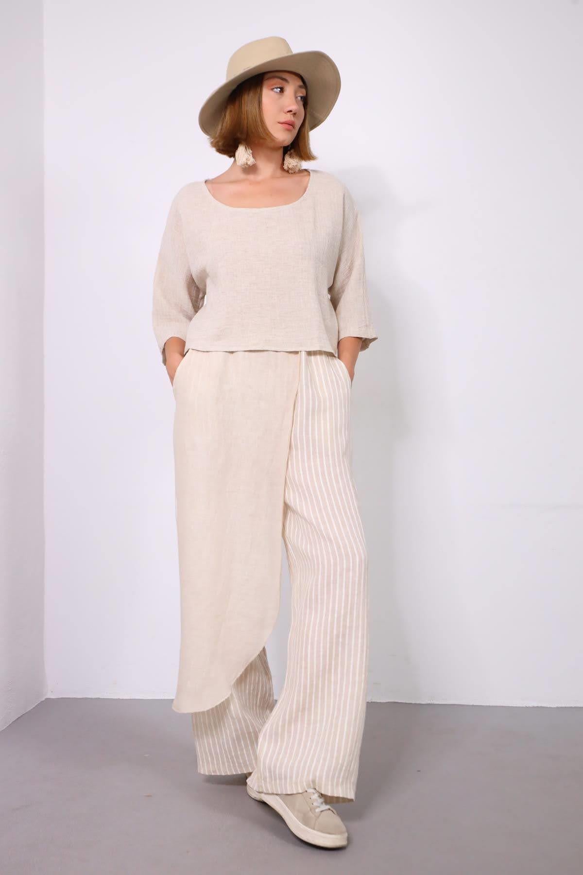Krem Rengi Kayık Yaka Düşük Omuz Crop Bluz - Şaman Butik Krem Rengi Kayık Yaka Düşük Omuz Crop Bluz