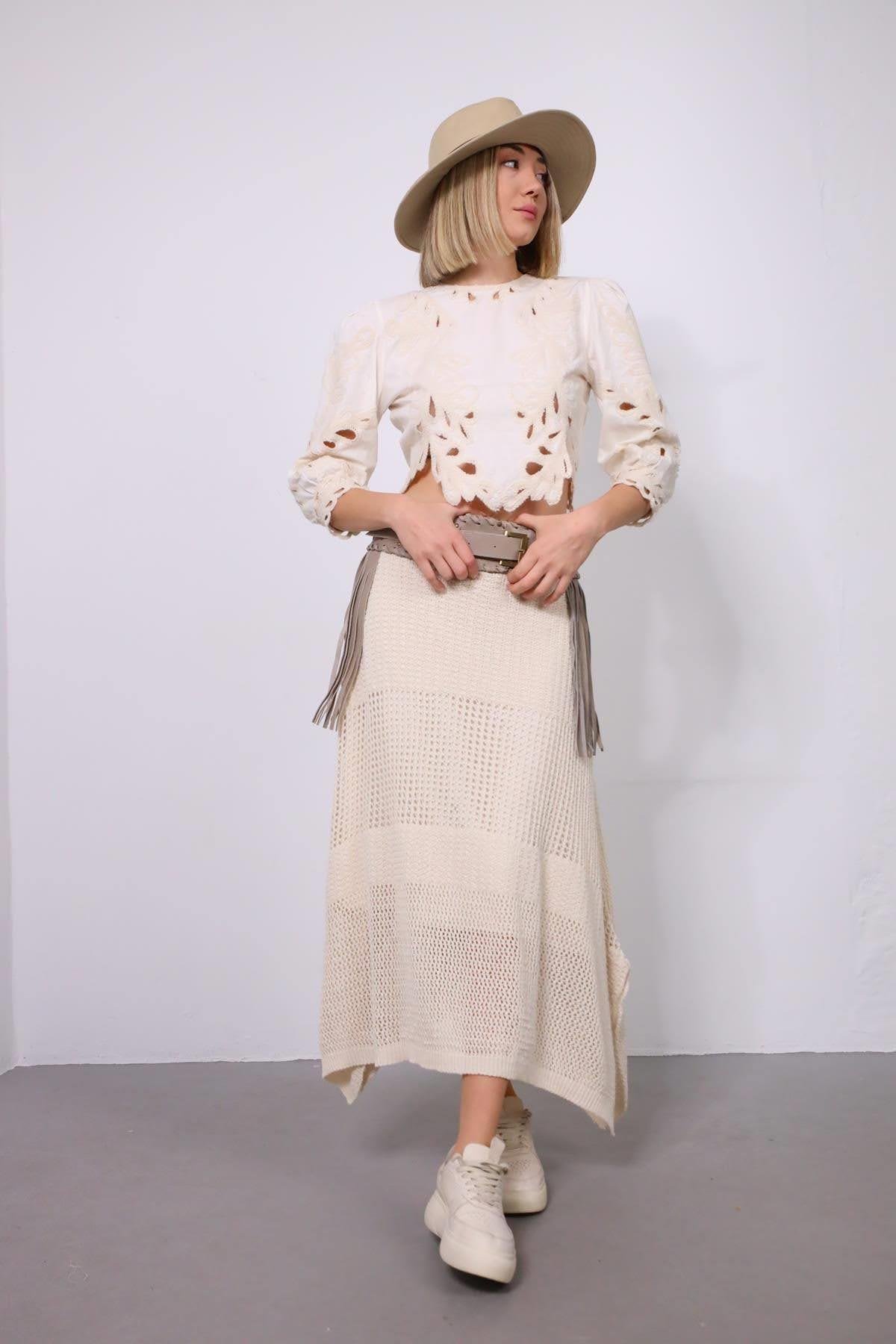 Krem Rengi Güpürlü Bluz - Şaman Butik Krem Rengi Güpürlü Bluz