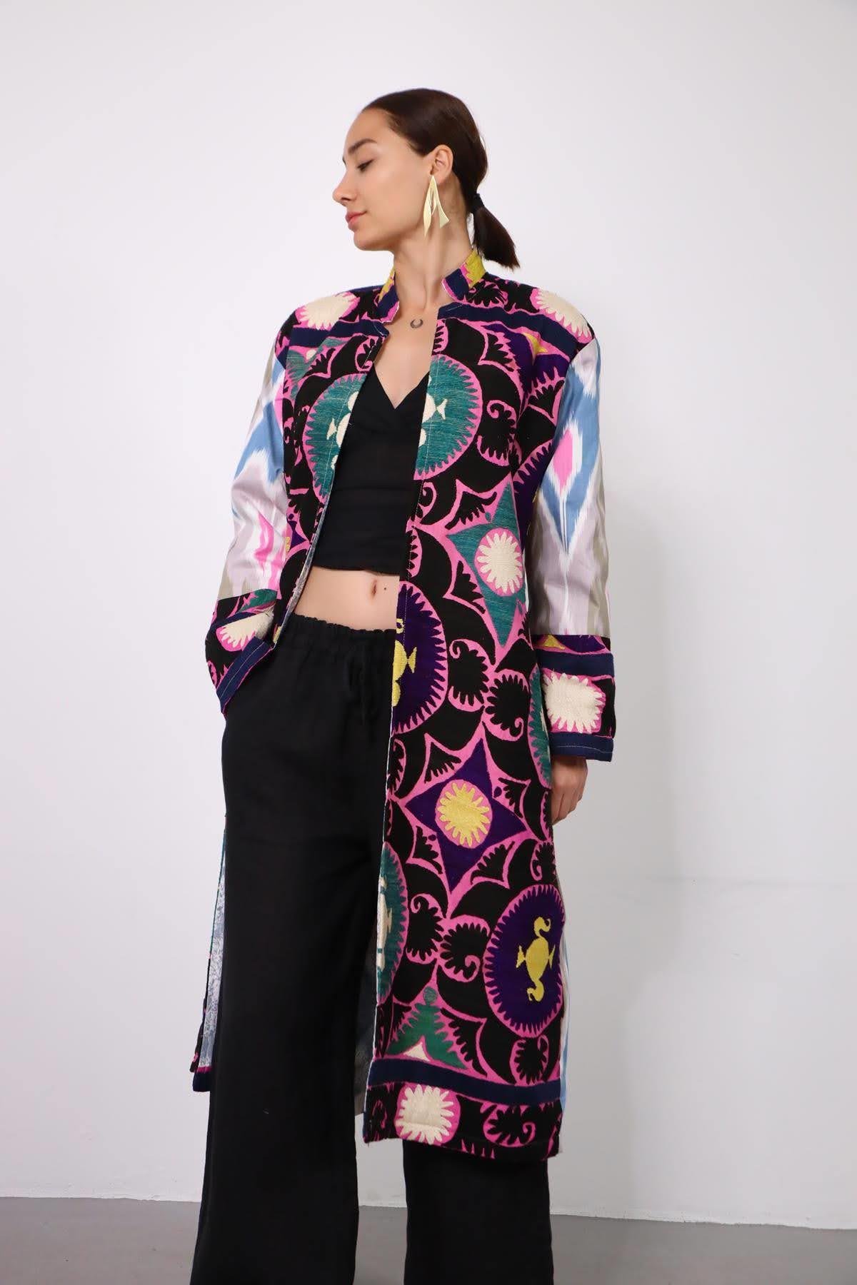 Renkli Uzun Suzani Kaftan - Şaman Butik Renkli Uzun Suzani Kaftan