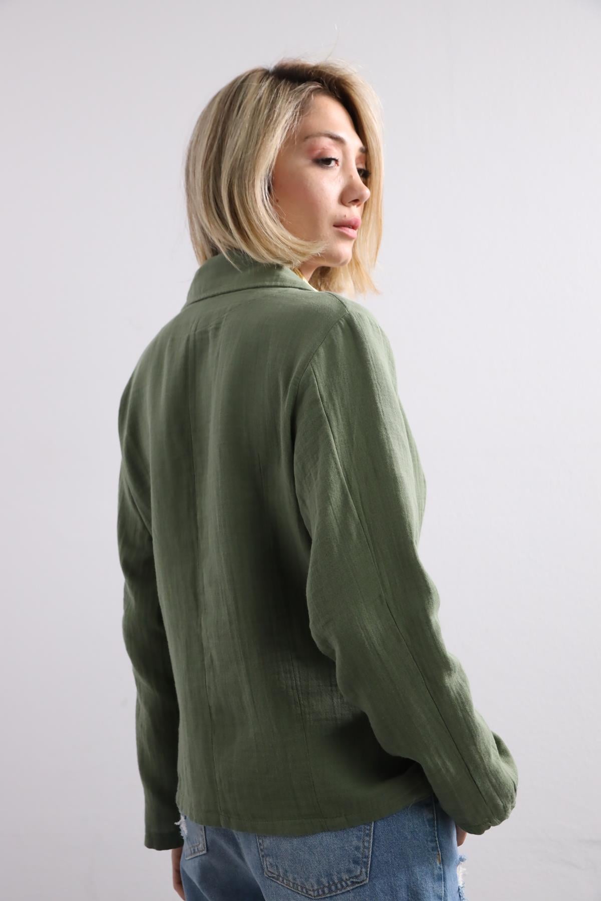  Haki Müslin Blazer Ceket