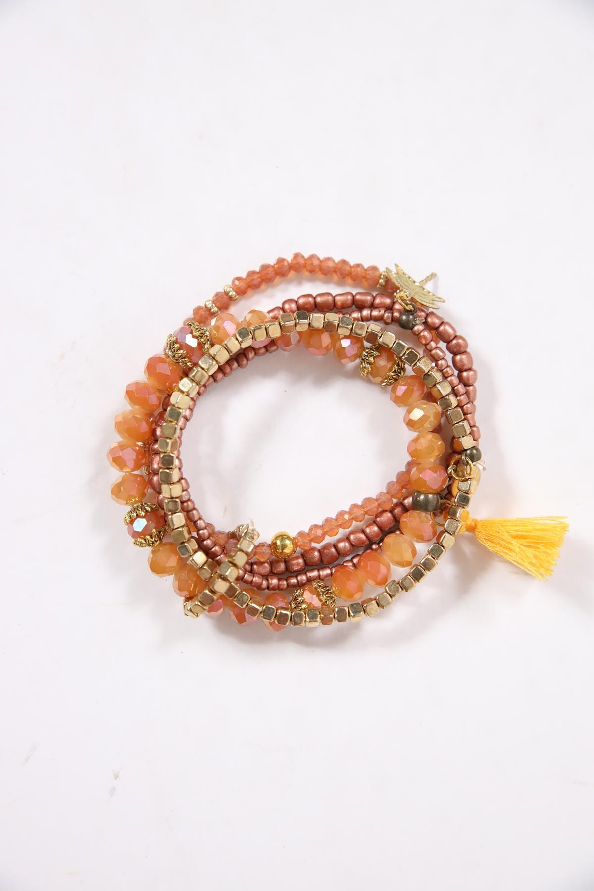  Püskül Detaylı Renkli Doğal Taş Çoklu Bileklik