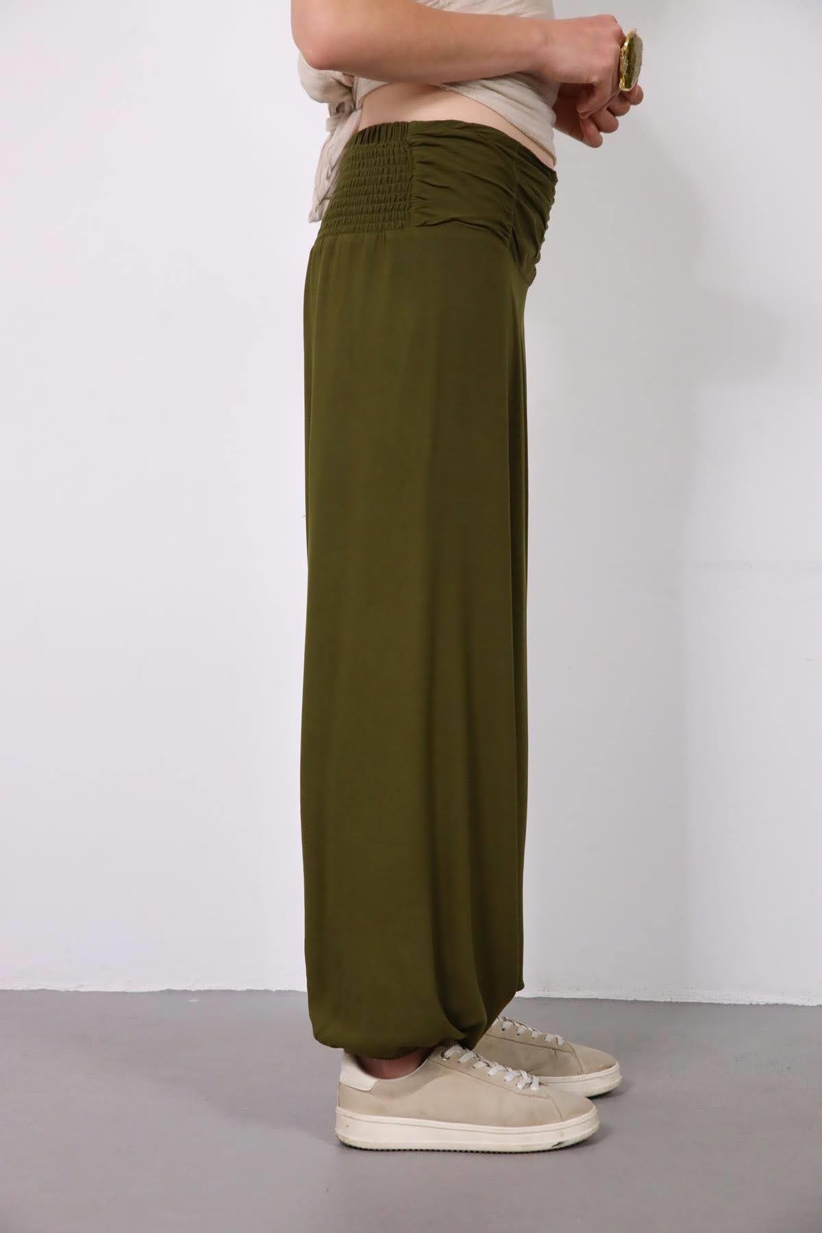  Yeşil Drape Düşük Ağlı Şalvar