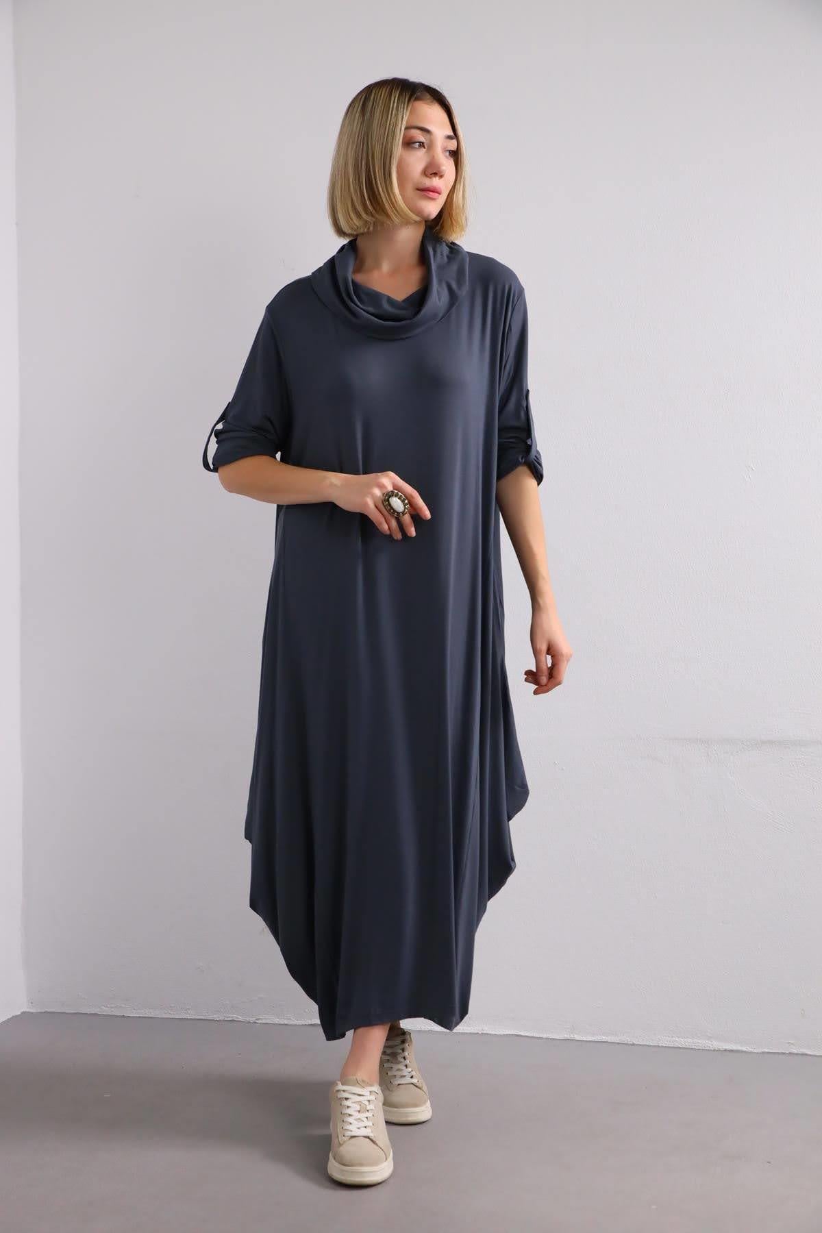 Antrasit Boğazlı Salaş Elbise - Şaman Butik Antrasit Boğazlı Salaş Elbise