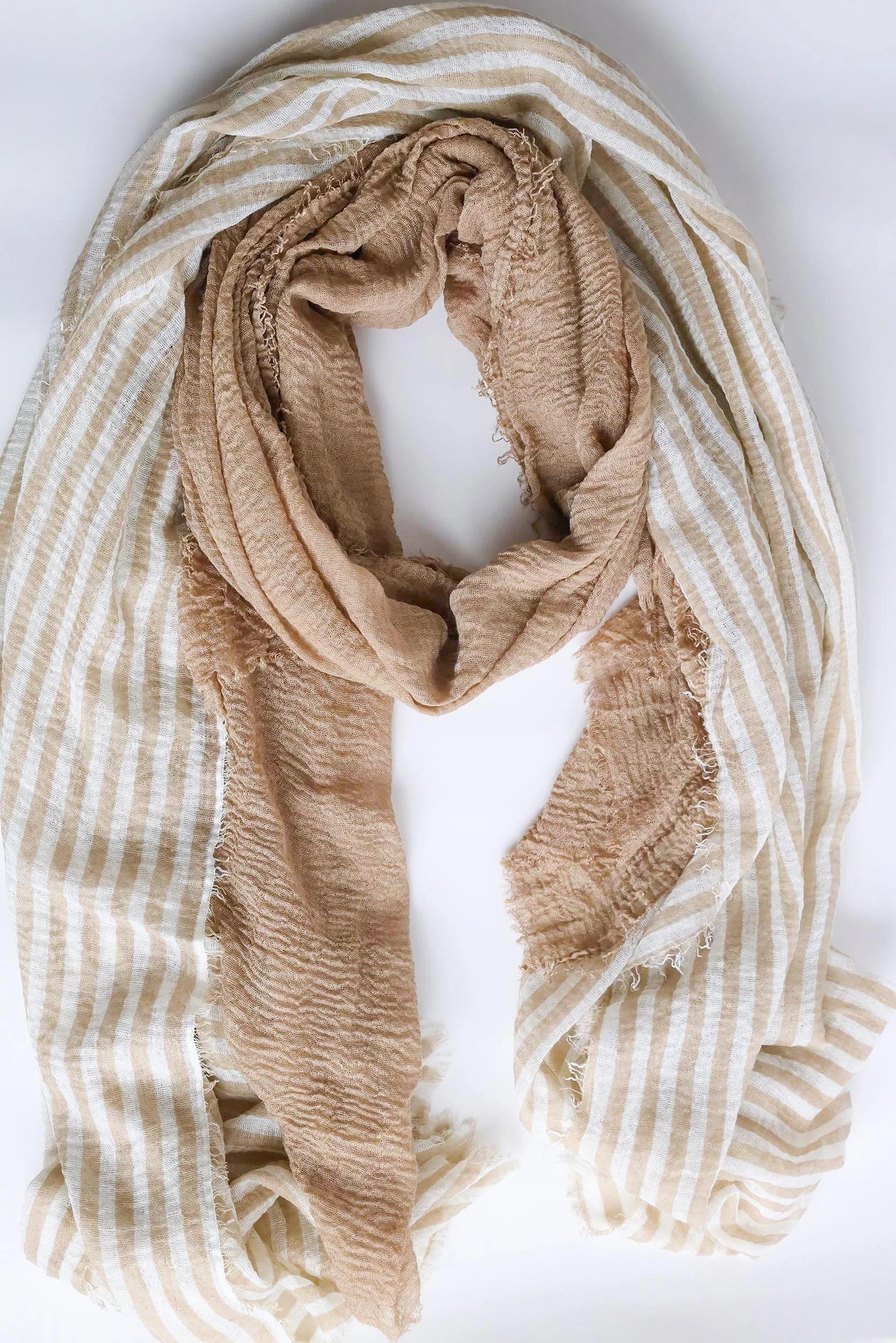 Krem Rengi Şeritli Şal - Şaman Butik Krem Rengi Şeritli Şal