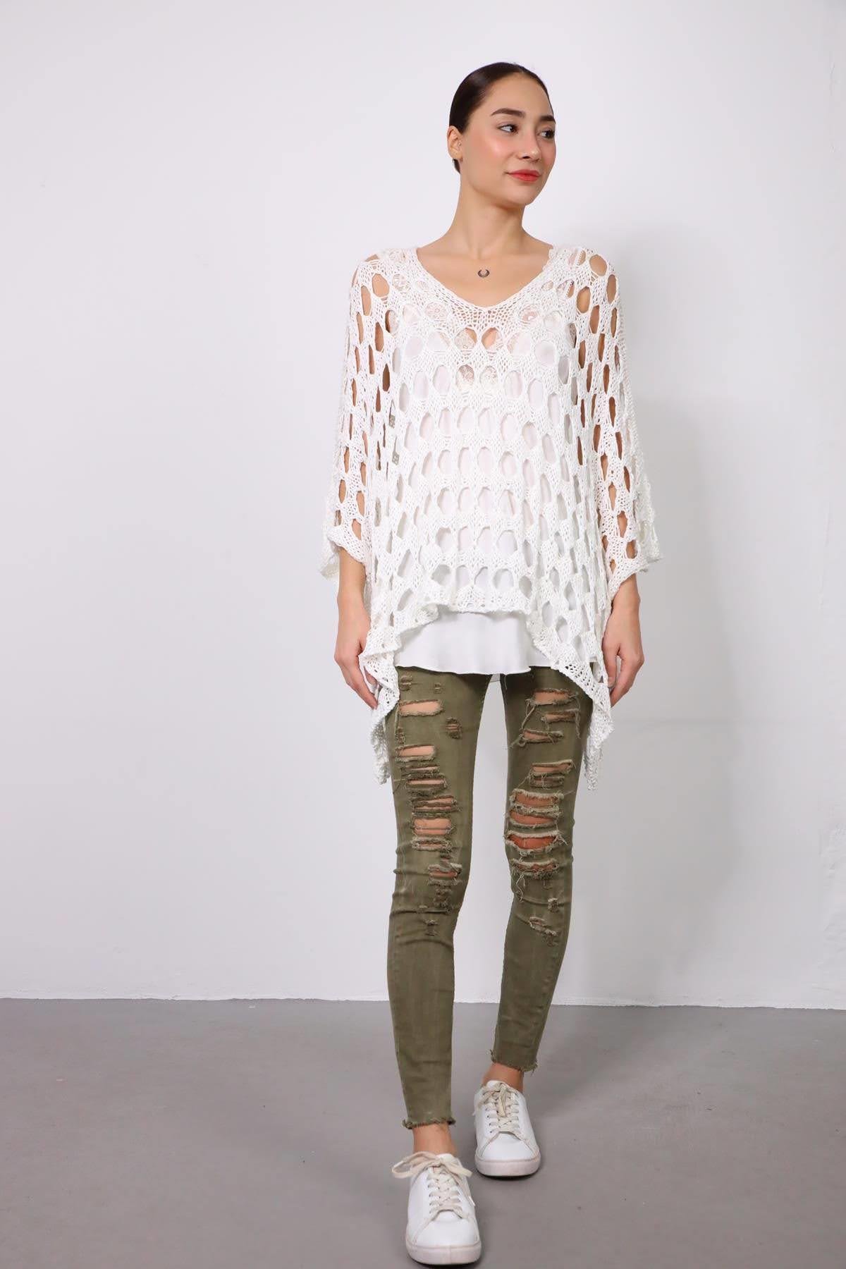  Beyaz Salaş File Örgü Kazak